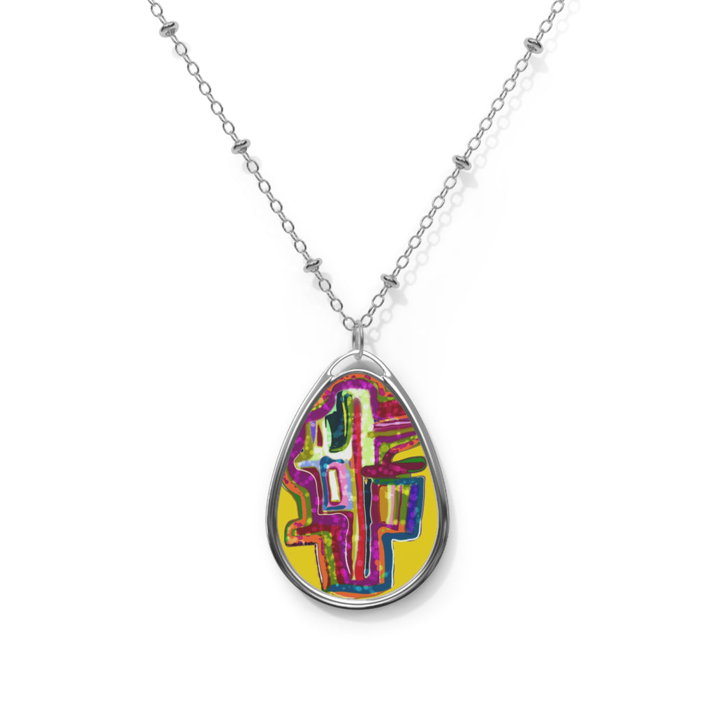 Abstract Color Cross Oval Necklace — Vibrant Artistic Pendant