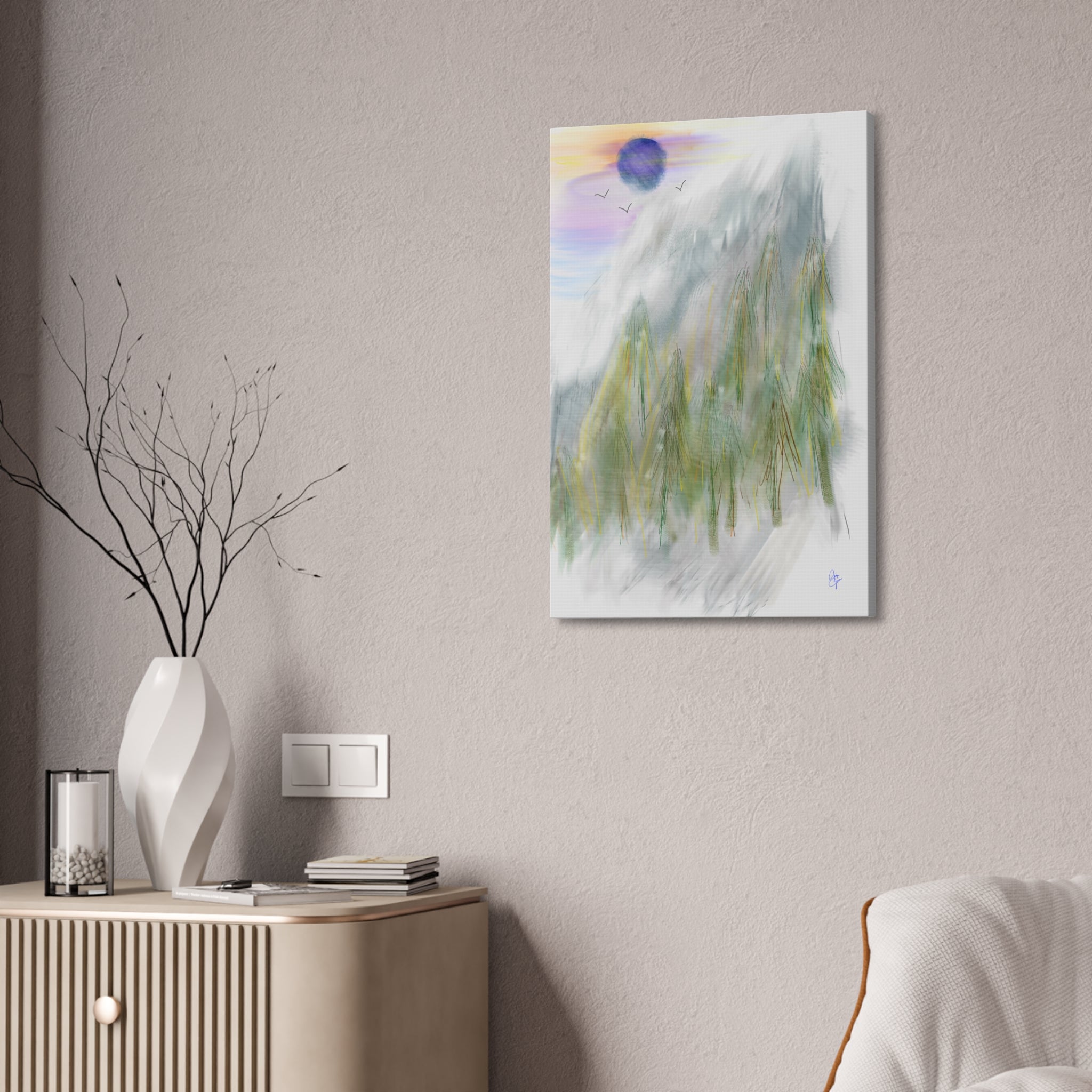 Mountain Mist Canvas Print — Green Stretched Wall Art