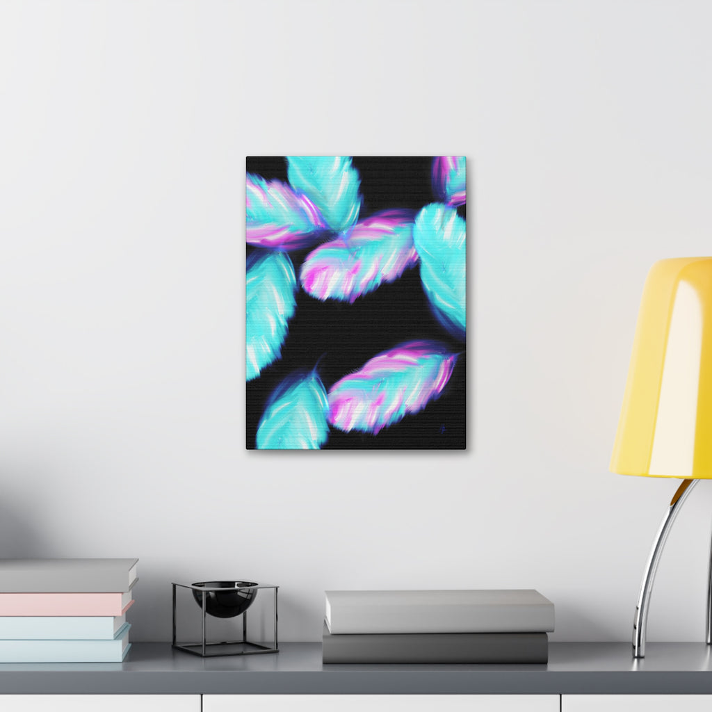 Abstract Neon Feathers Canvas Print — Turquoise & Pink Stretched Wall Art
