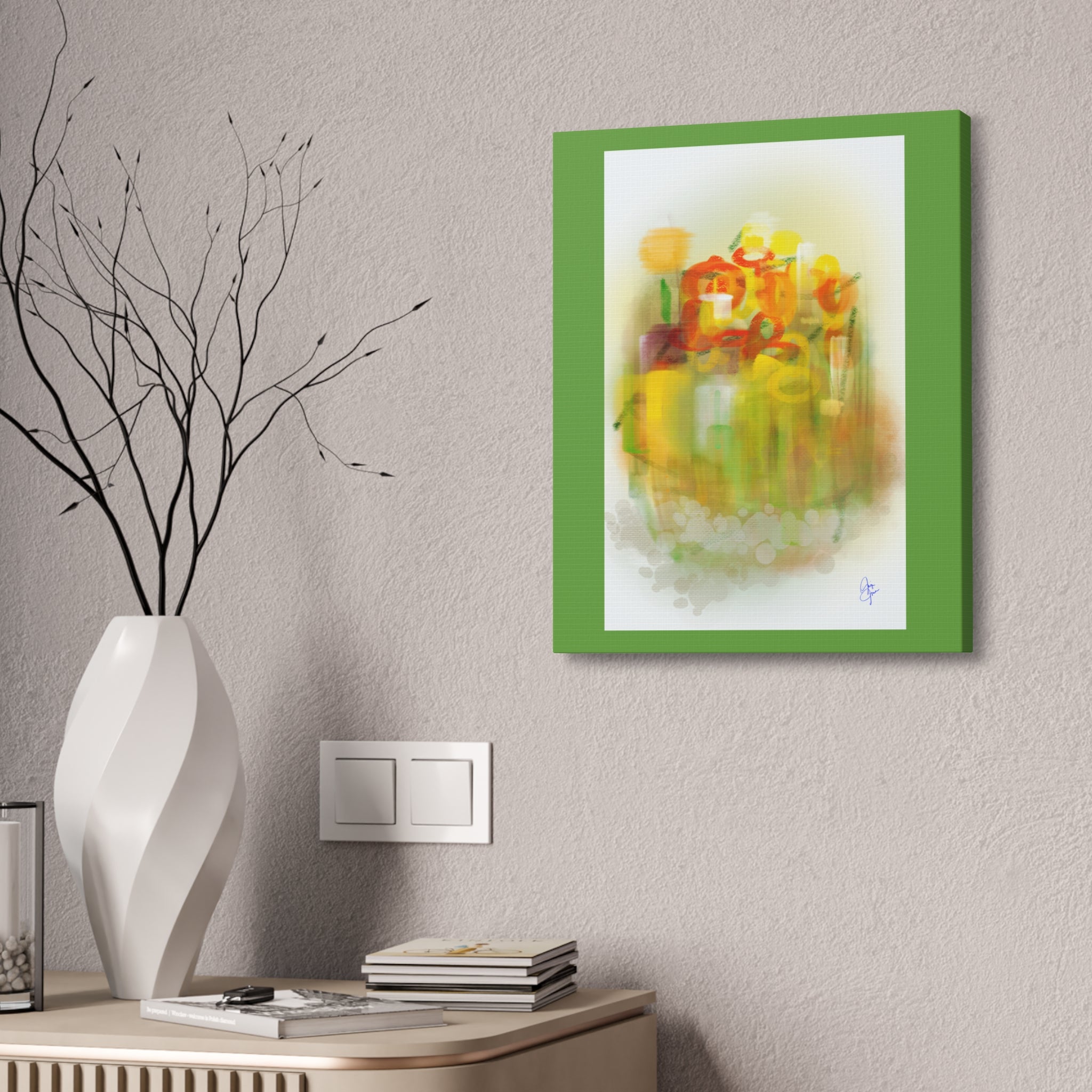 Abstract Floral Canvas Print – Yellow & Orange Stretched Wall Art (1.5" Depth)