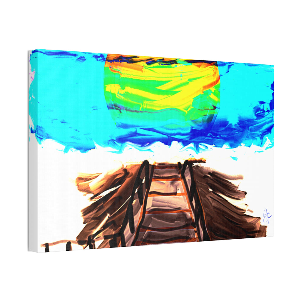 Beach Pier Sunrise Canvas Wall Art – Vibrant Tropical Seascape on Stretched Canvas