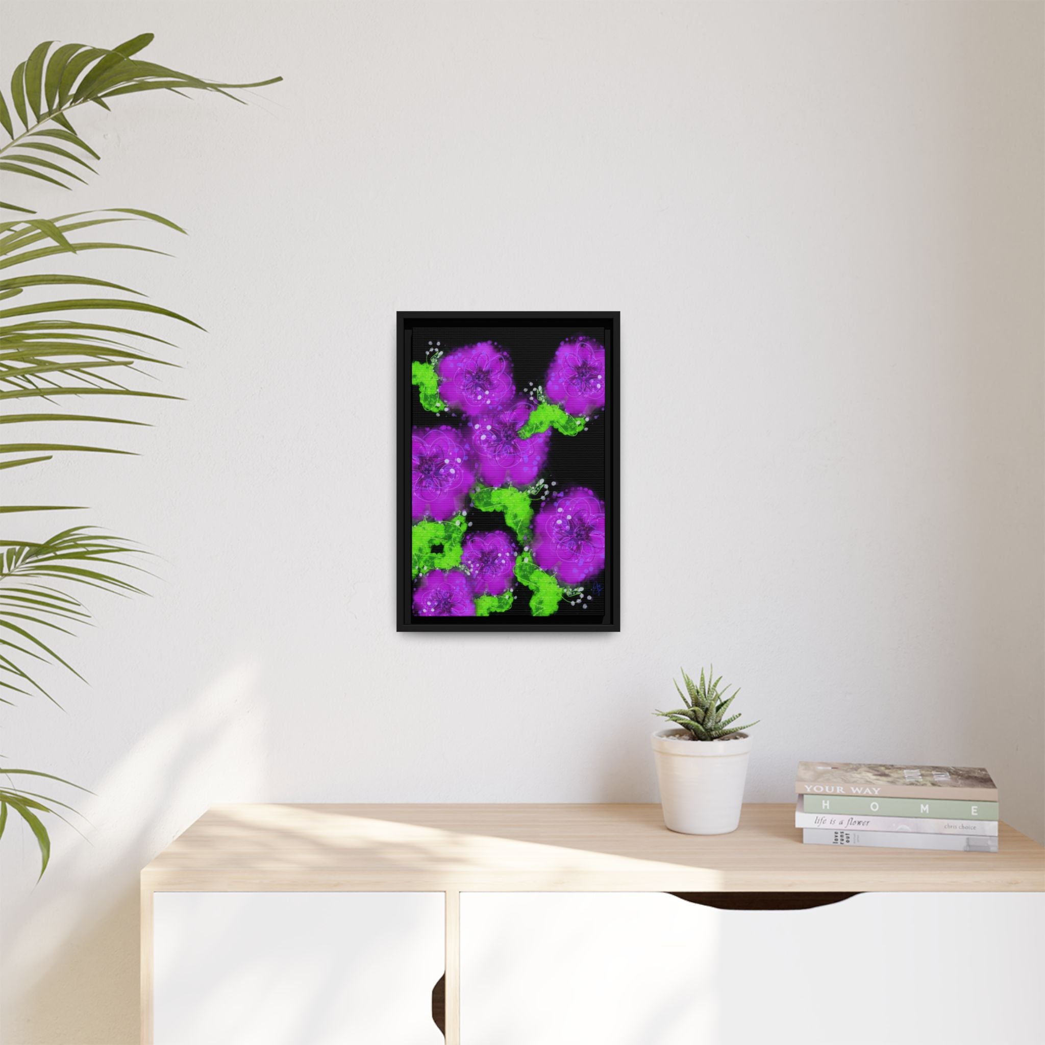 Framed Floral Canvas Print — Matte Multi-Color Blooms Wall Art