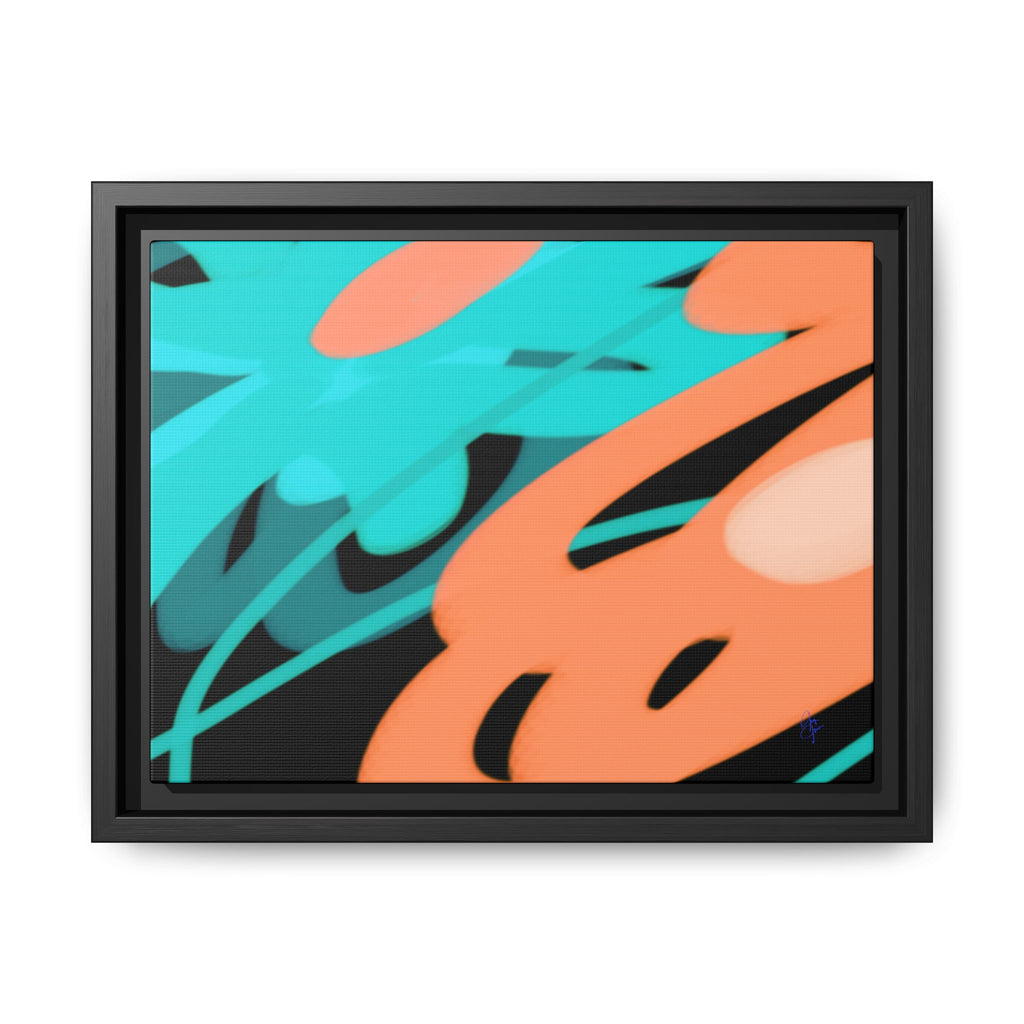 Abstract Teal & Coral Splash Framed Canvas