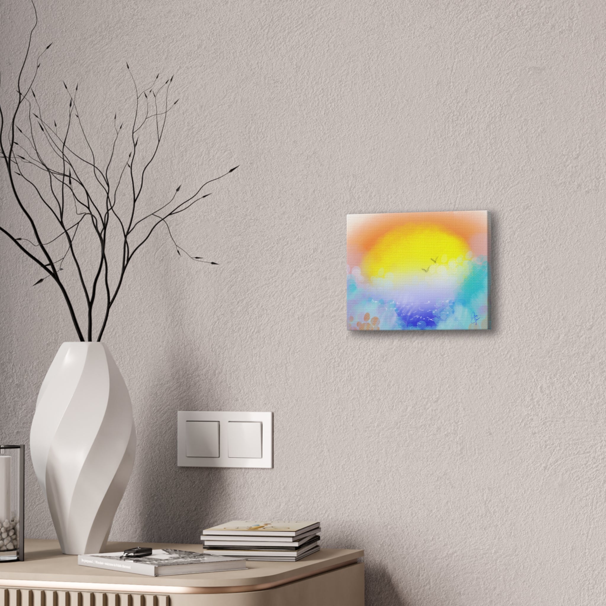 Sunrise Seascape Canvas Wall Art – Pastel Ocean Waves with Birds