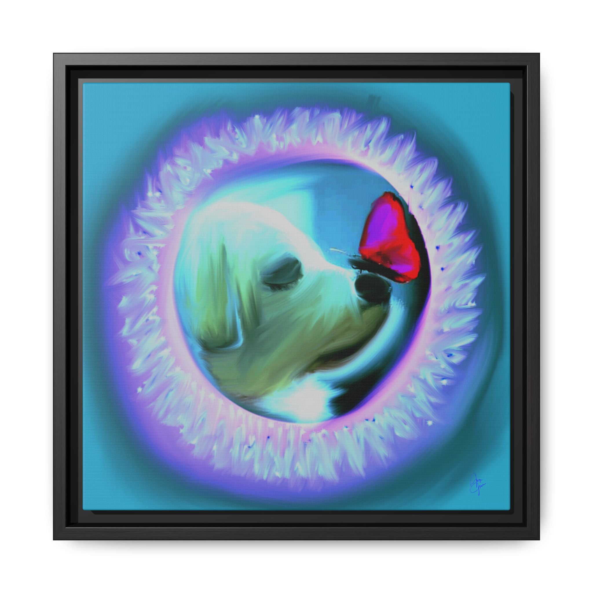 Framed Matte Canvas - Puppy with Butterfly Pop Art