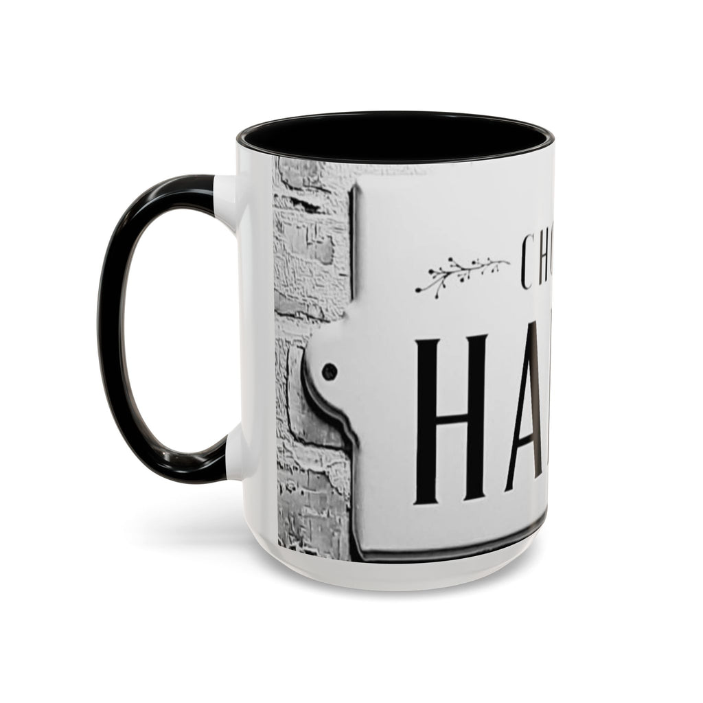 Choose Happy Accent Coffee Mug – Inspirational Black & White Ceramic Mug (11/15oz)