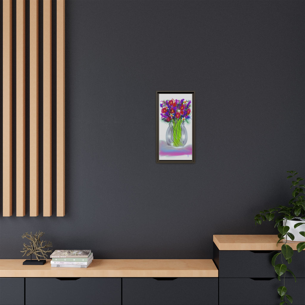 Framed Floral Bouquet Matte Canvas Wall Art — Colorful Abstract Flowers in Vase