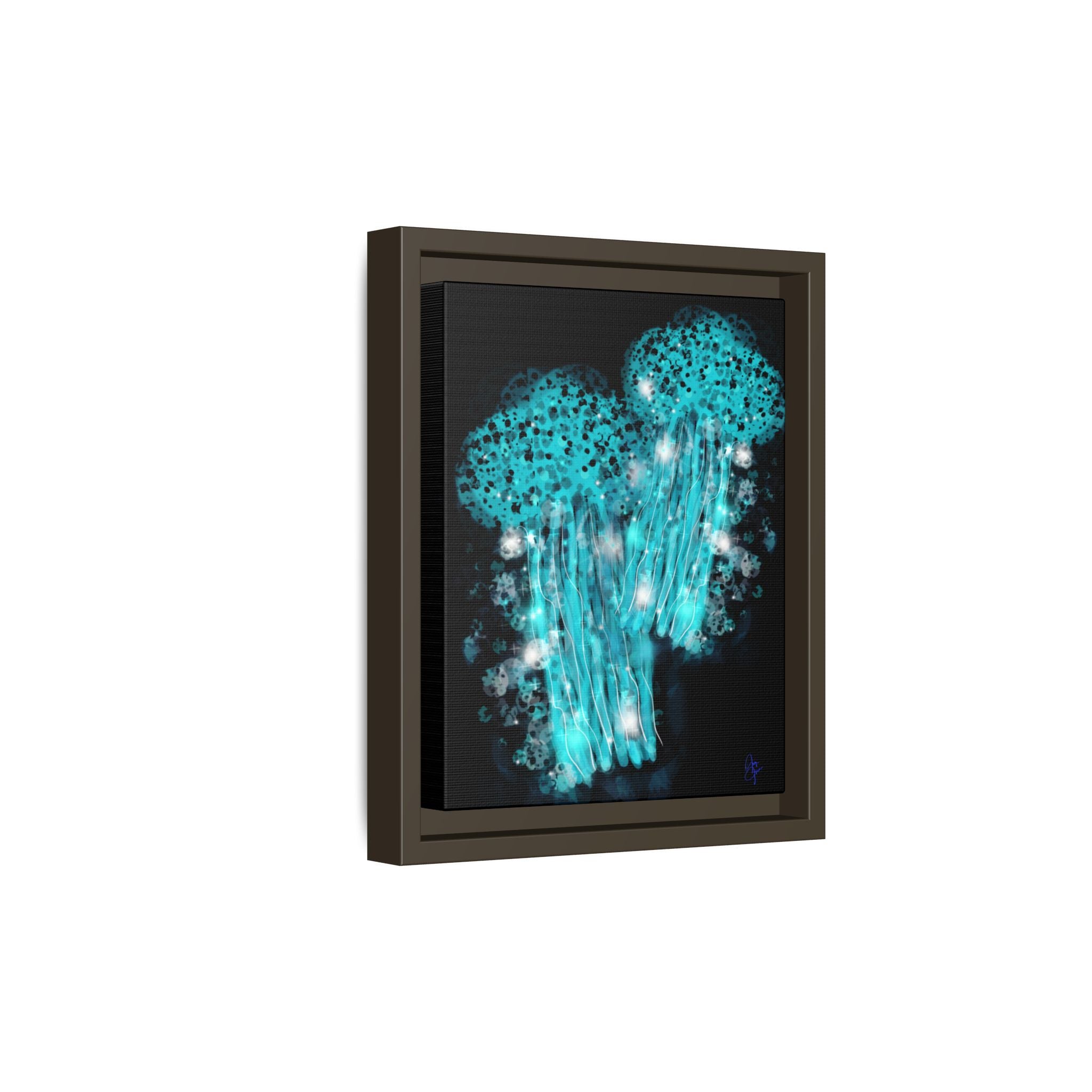 Glowing Jellyfish Art Print — Framed Matte Canvas