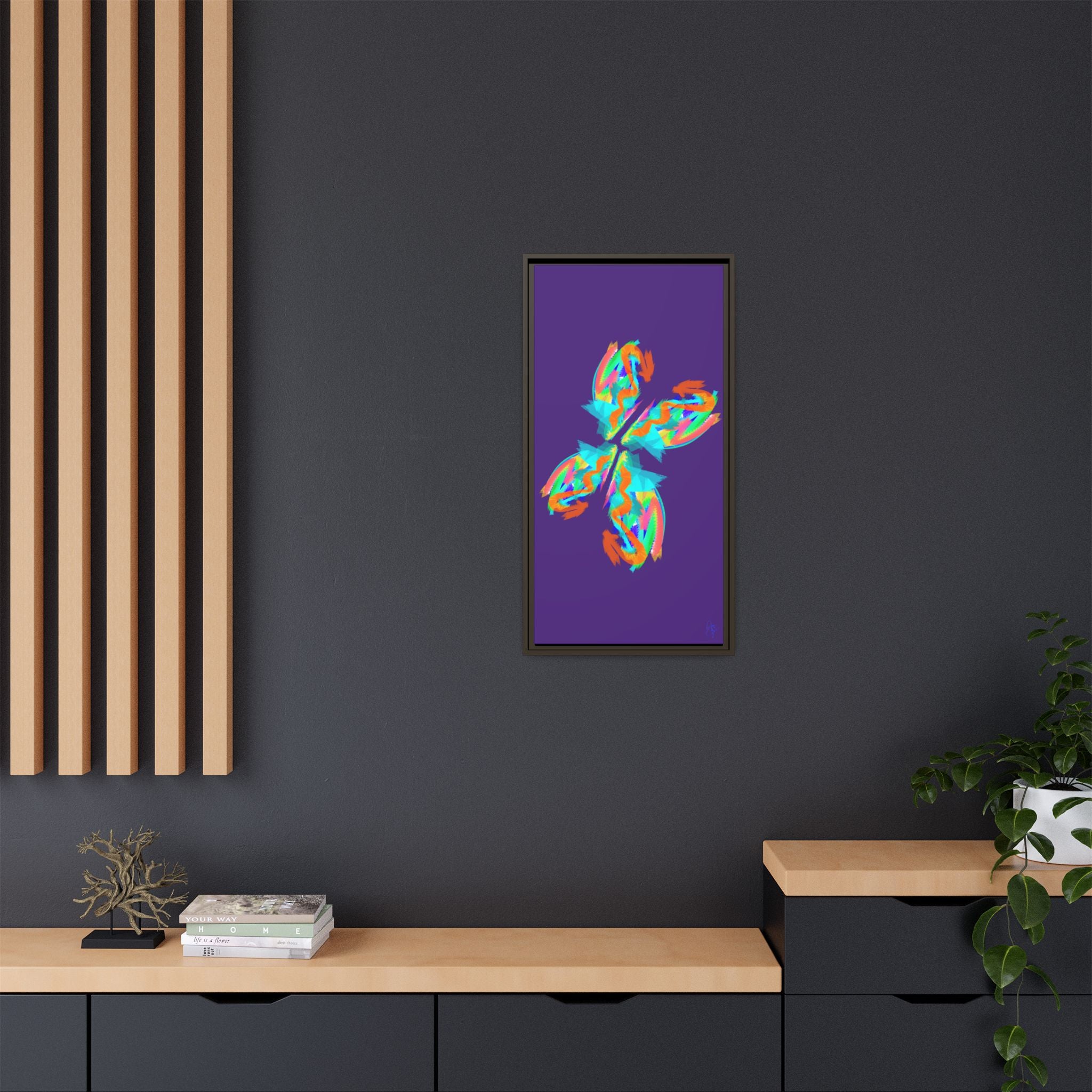Framed Matte Canvas — Neon Abstract Butterfly Wall Art