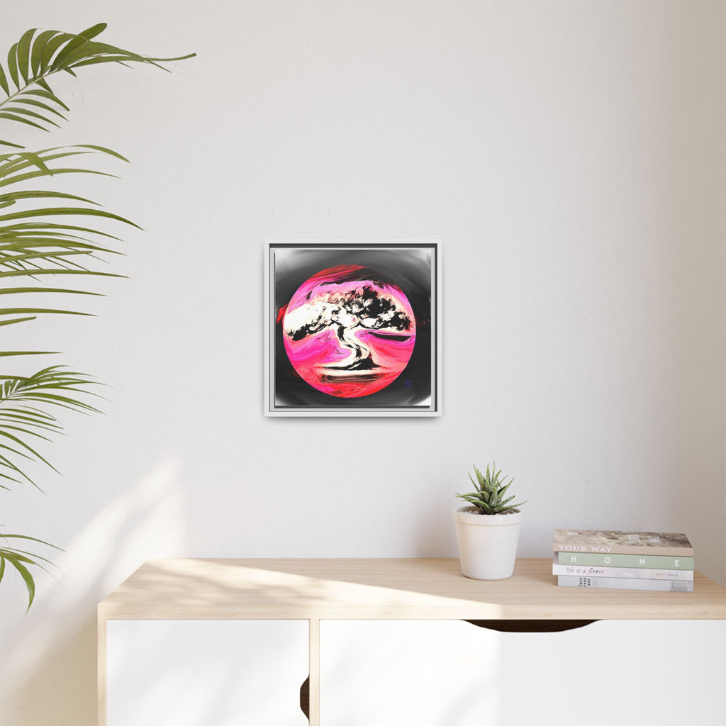 Framed Matte Canvas Art — Pink Marble Bonsai Tree