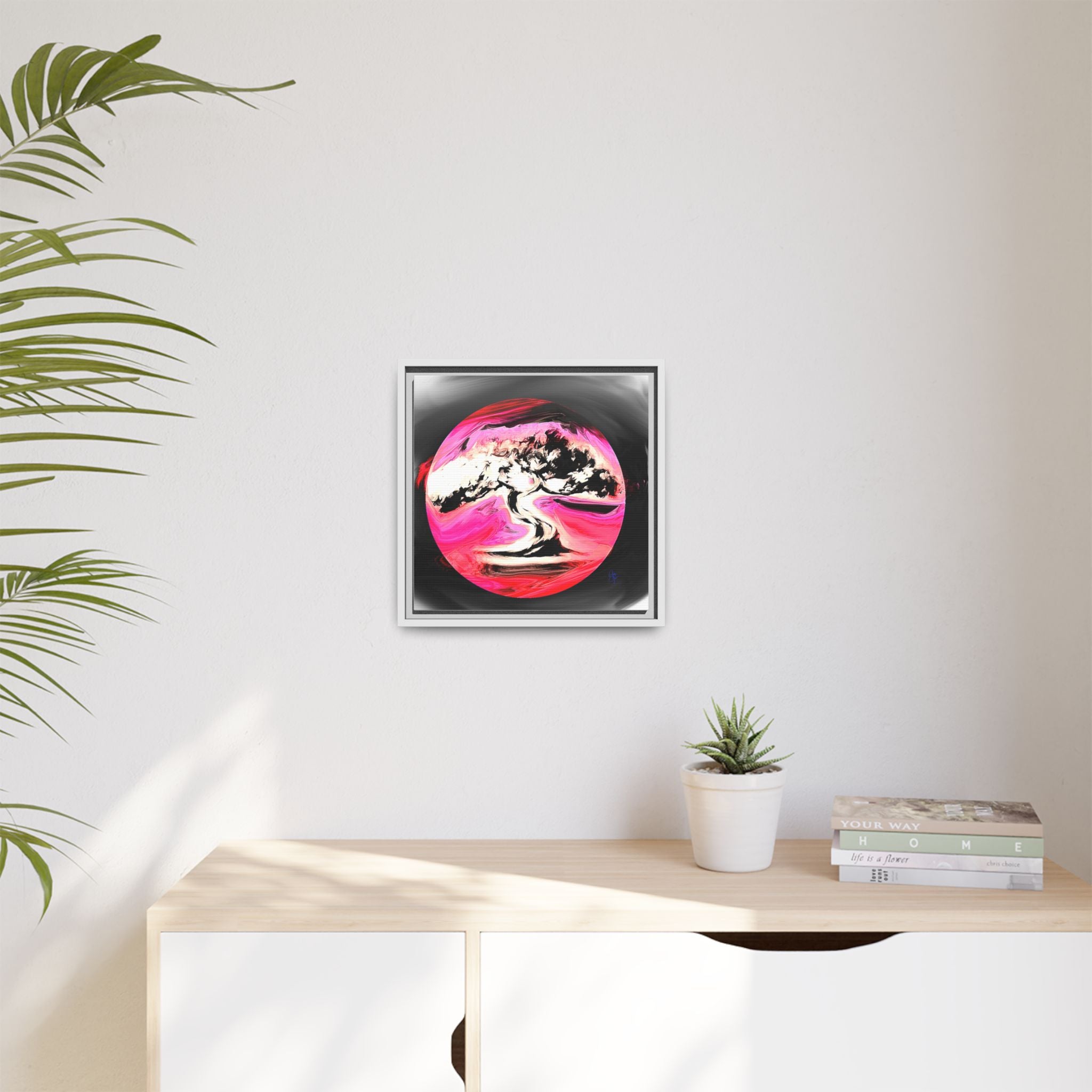 Framed Matte Canvas Art — Pink Marble Bonsai Tree