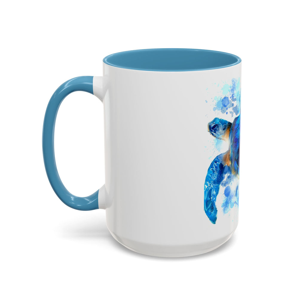 Blue Sea Turtle Accent Coffee Mug — Watercolor Ocean Turtle 11/15oz