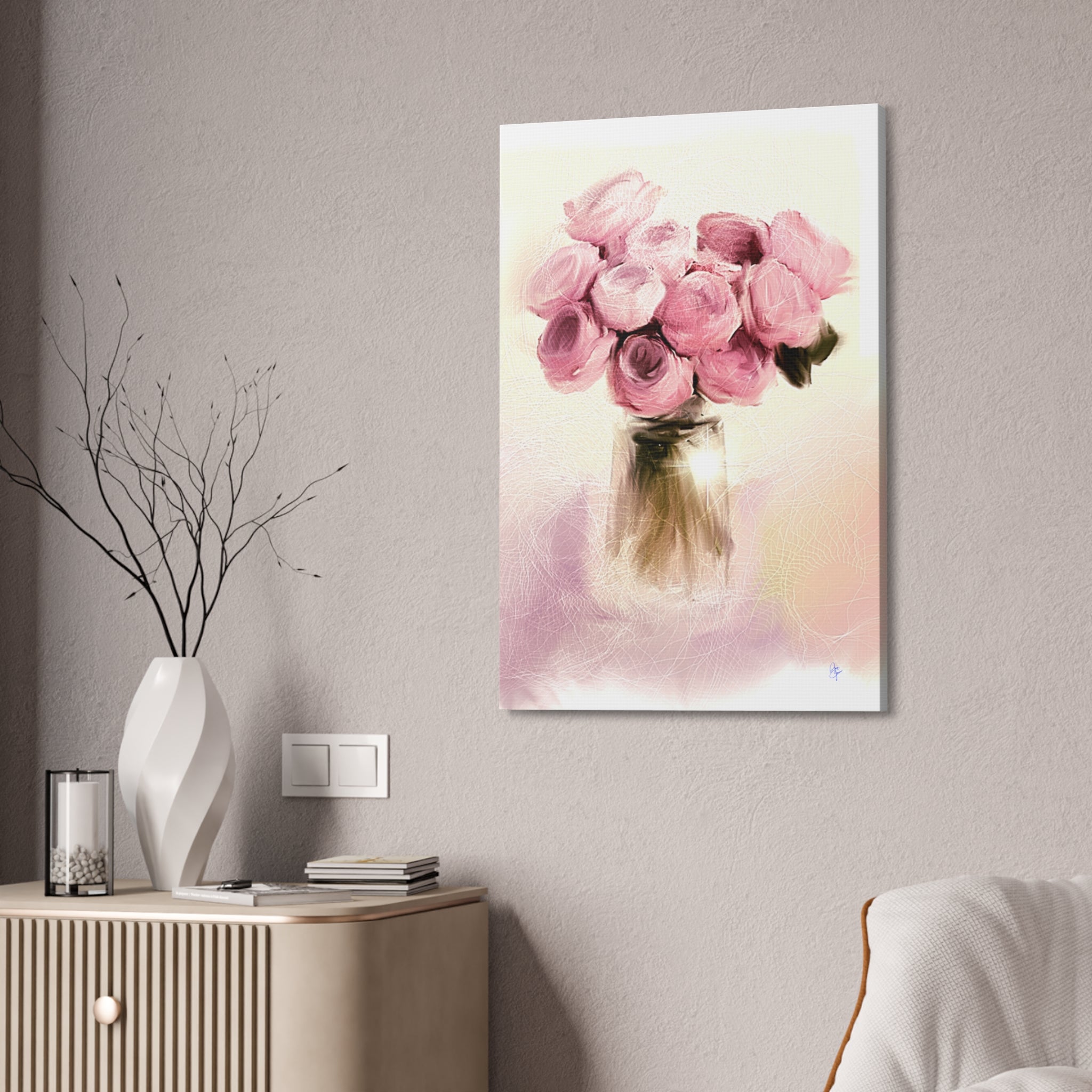 Canvas Stretched, 1.5'' Pink Roses
