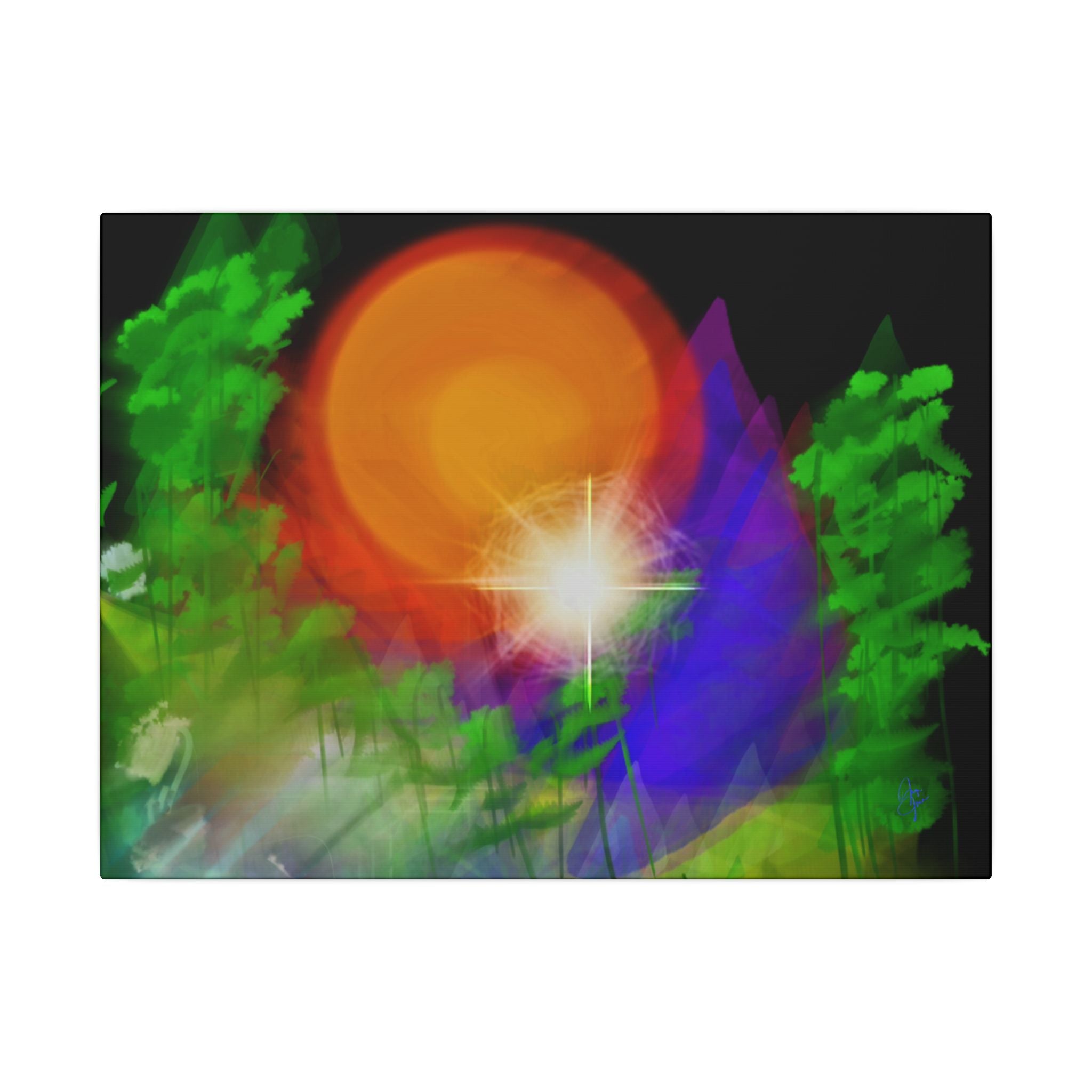 Sunburst Forest Matte Canvas Wall Art — Abstract Nature Landscape