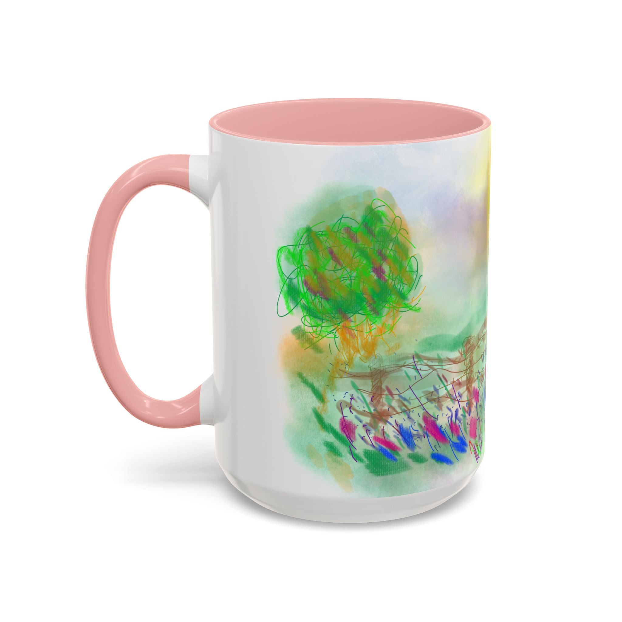 Sunlit Meadow Accent Coffee Mug — Watercolor Floral Sunrise (11/15oz)