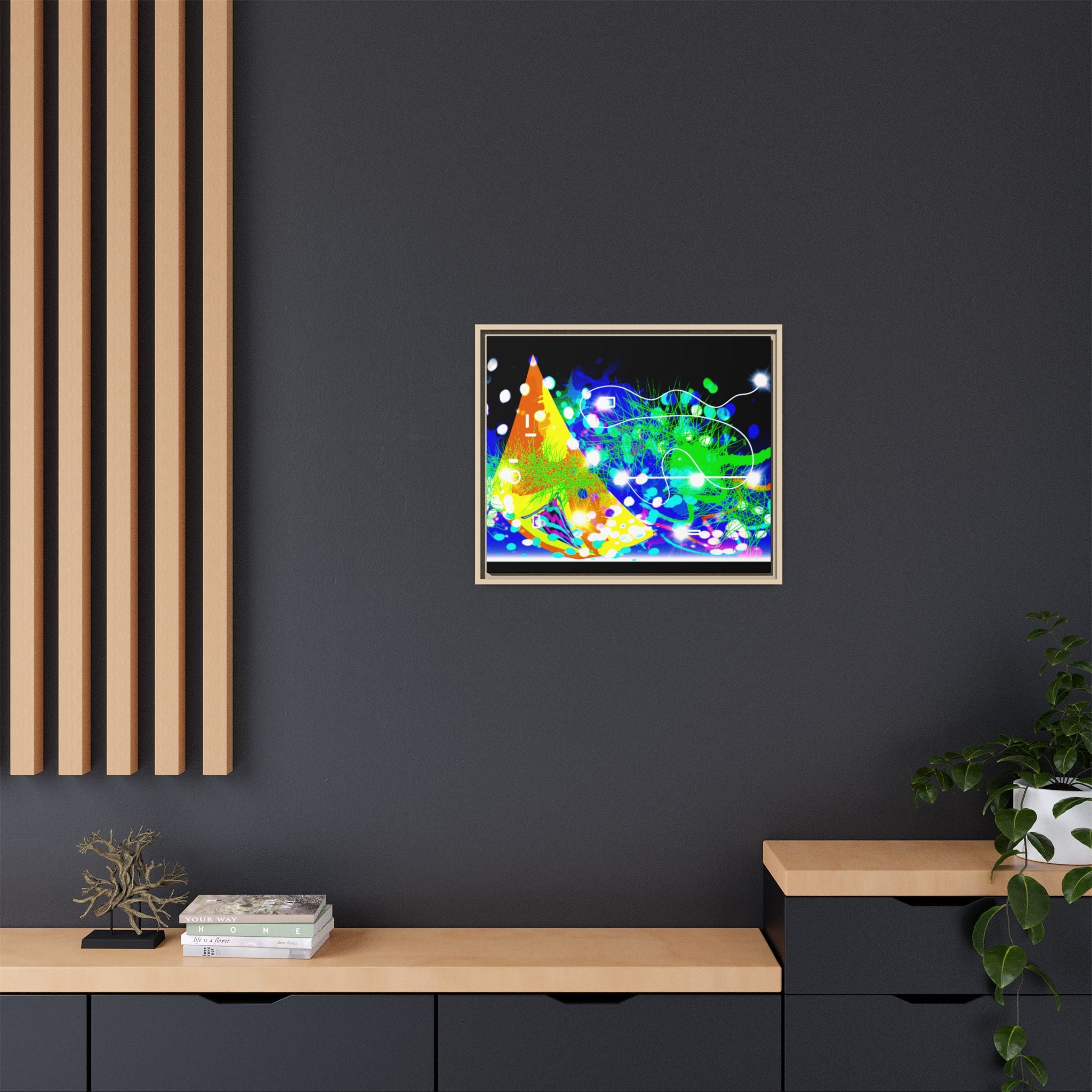 Abstract Neon Wave Matte Canvas Framed Art