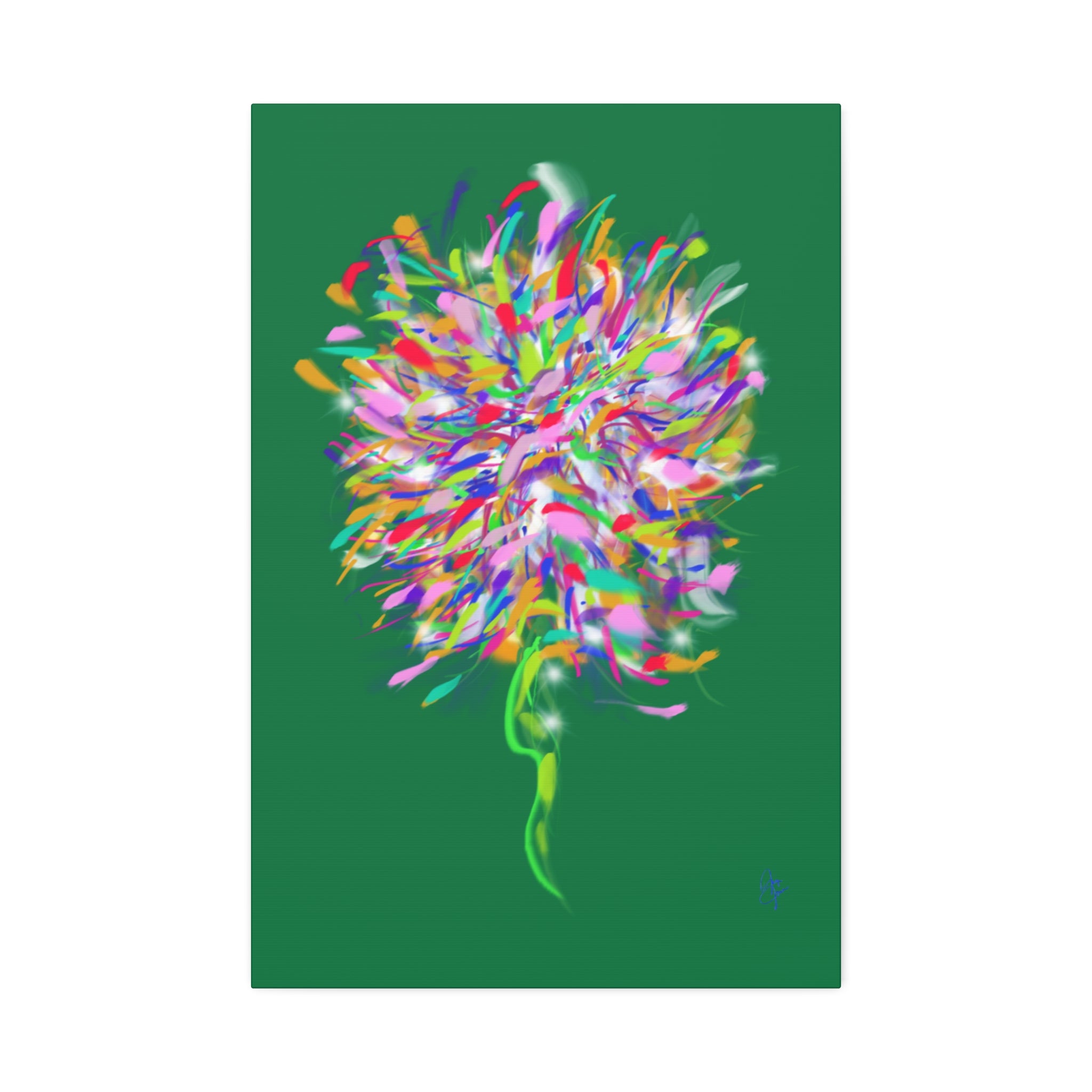 Abstract Floral Burst Canvas Print — Colorful Flower Wall Art on Deep Blue