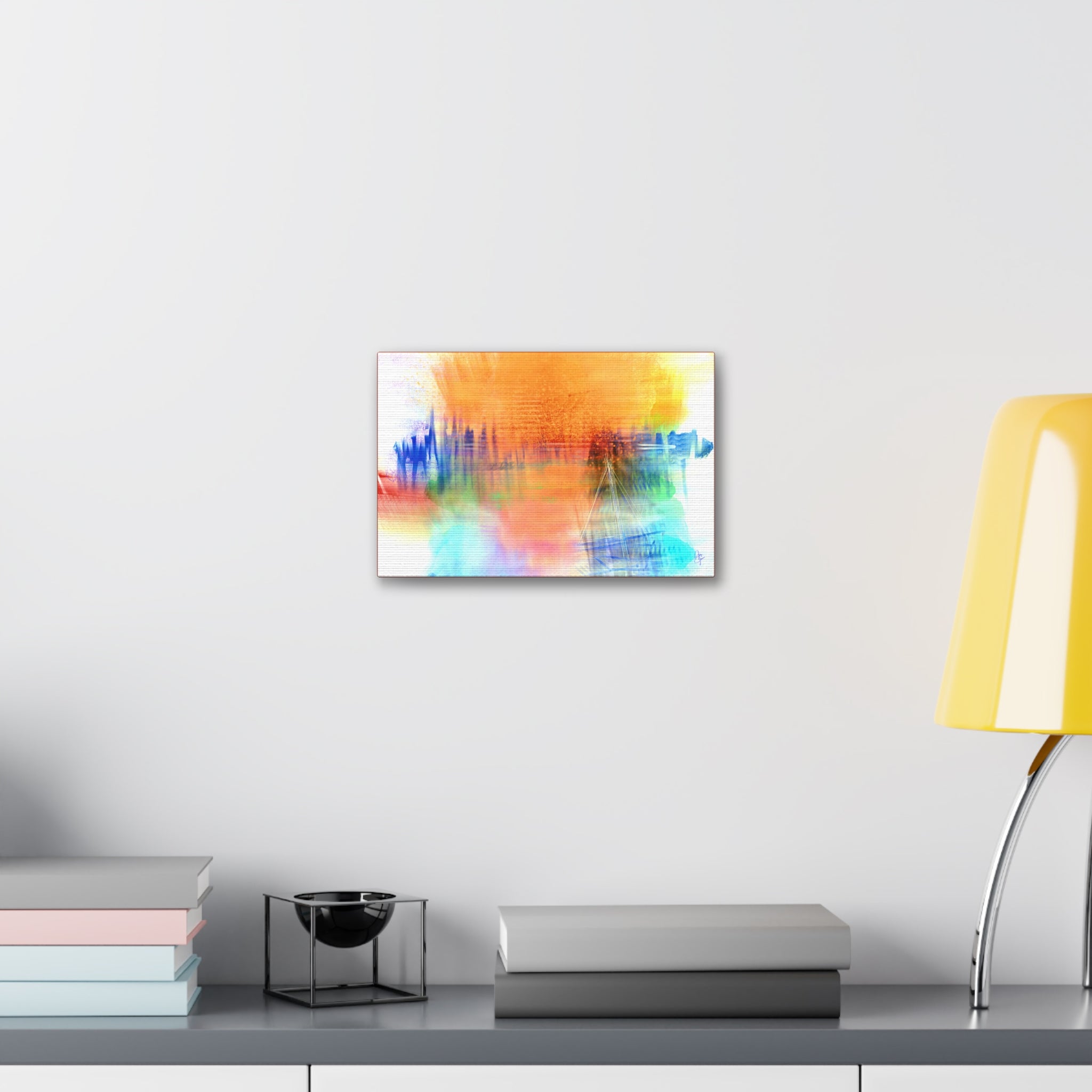 Abstract Color Burst Canvas — Vibrant Orange & Blue Stretched Wall Art