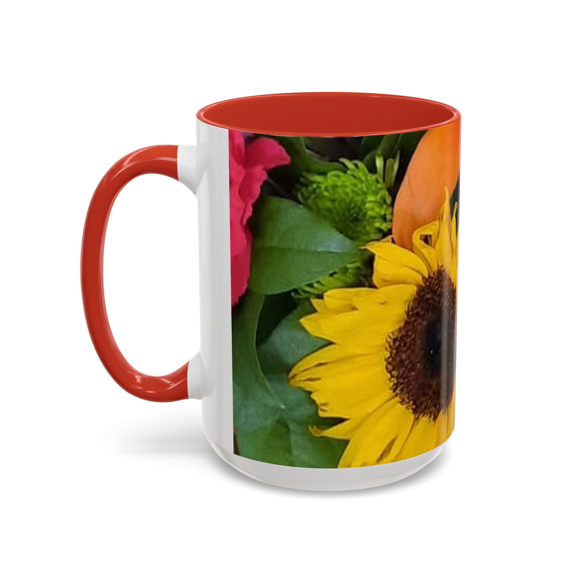 Sunflower & Peach Floral Accent Coffee Mug — Bright Botanical 11/15oz
