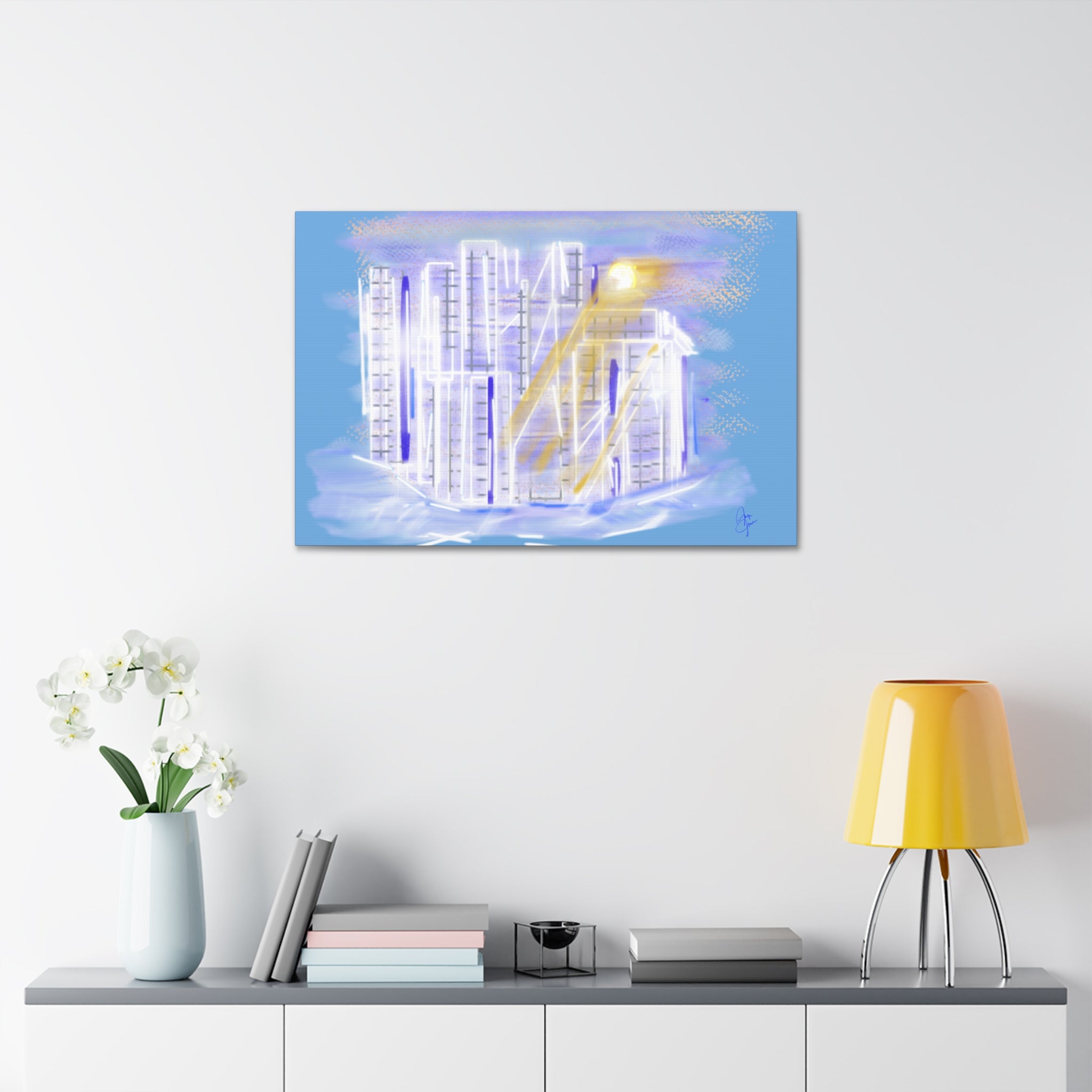 Urban Nightscape Canvas Art - Neon City Skyline Stretched Canvas