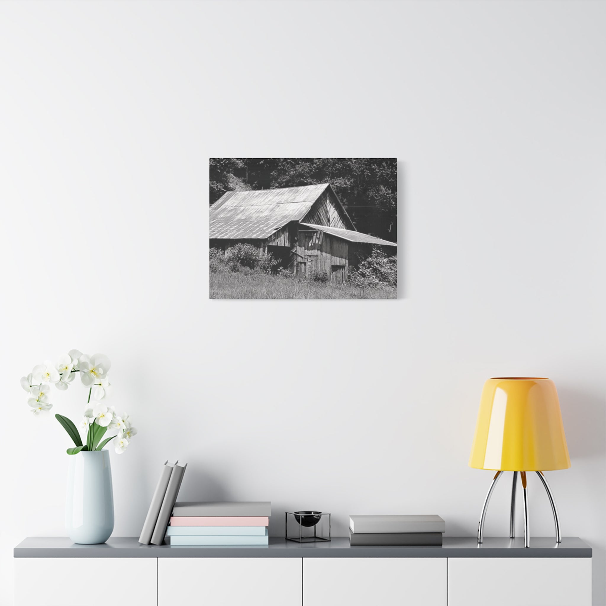 Rustic Barn Black & White Matte Canvas Print — Stretched Wall Art