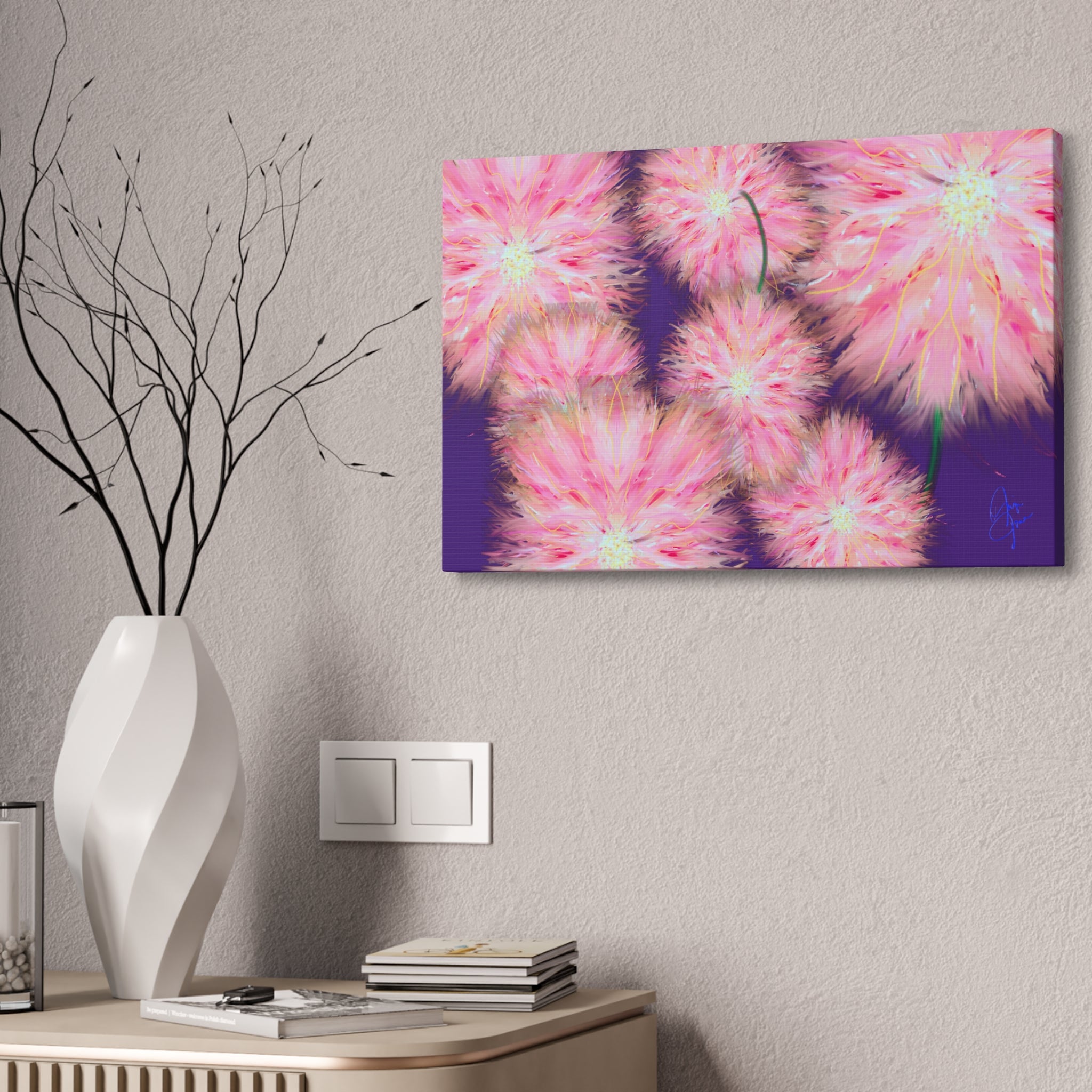 Pink Dandelion Burst Canvas Print — Stretched 1.5" Floral Wall Art