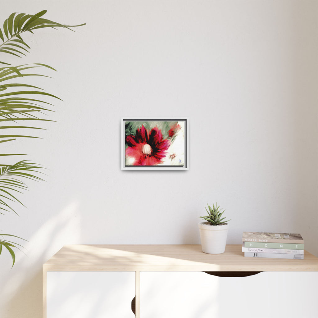 Framed Matte Canvas Print — Blurred Red & White Floral Art