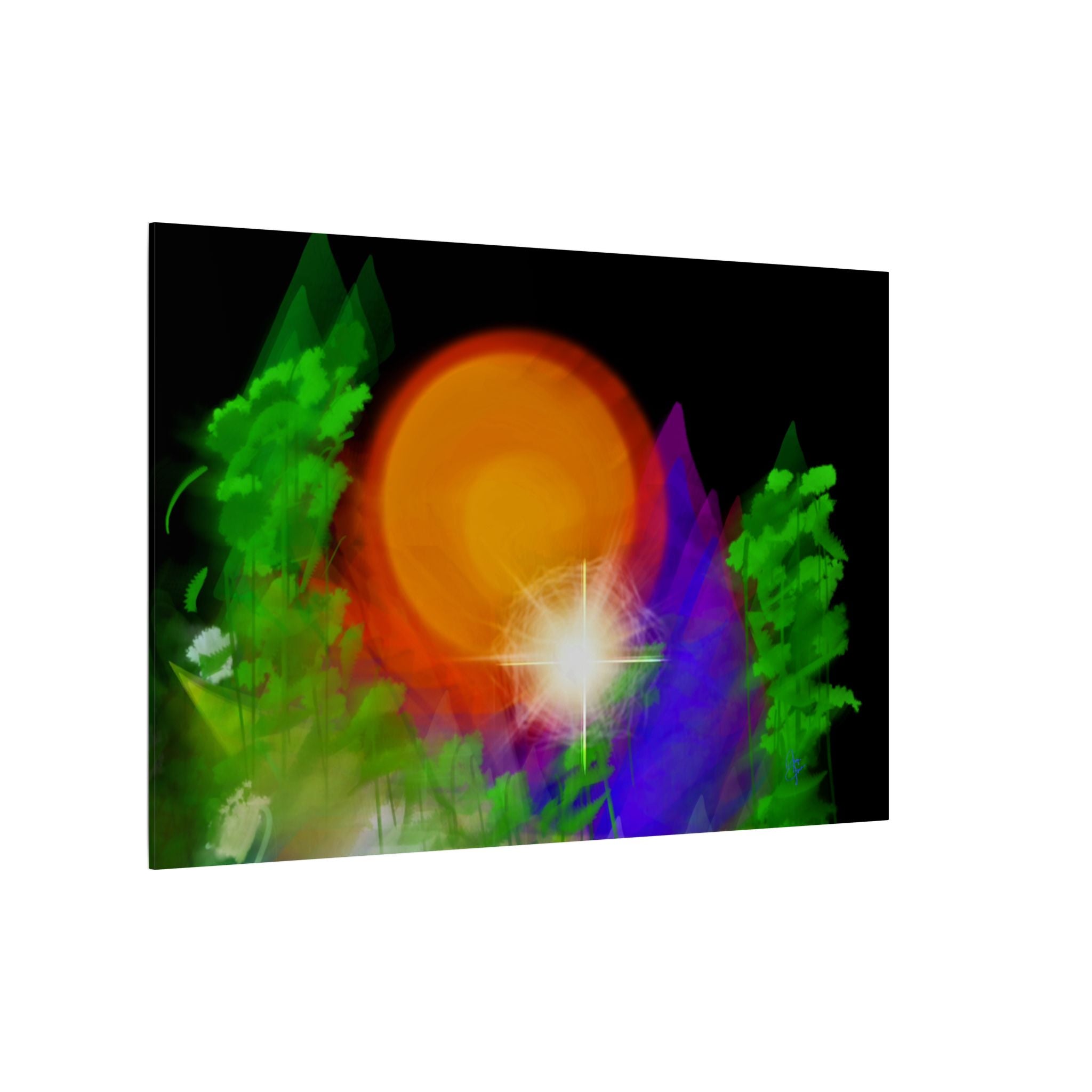 Sunburst Forest Matte Canvas Wall Art — Abstract Nature Landscape