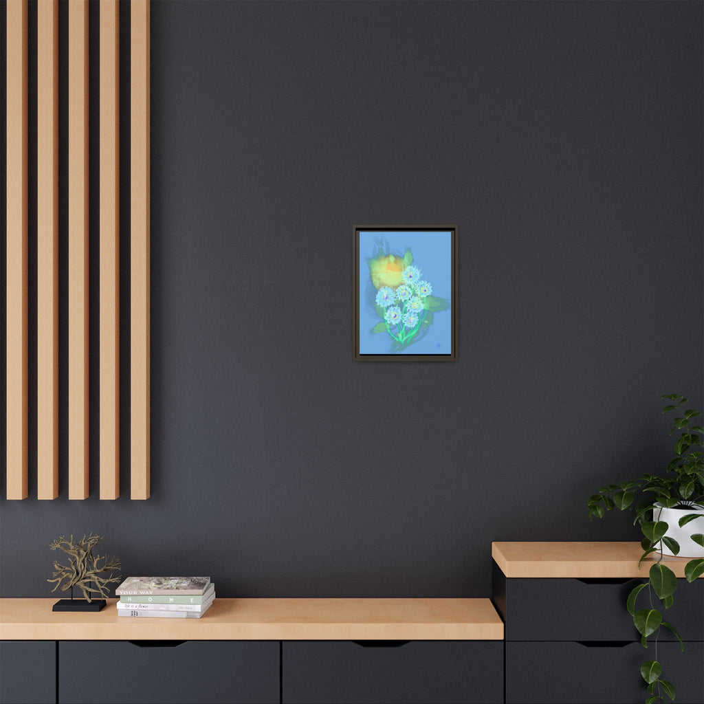 Framed Floral Canvas Art — Blue & Yellow Abstract Bouquet (Matte)