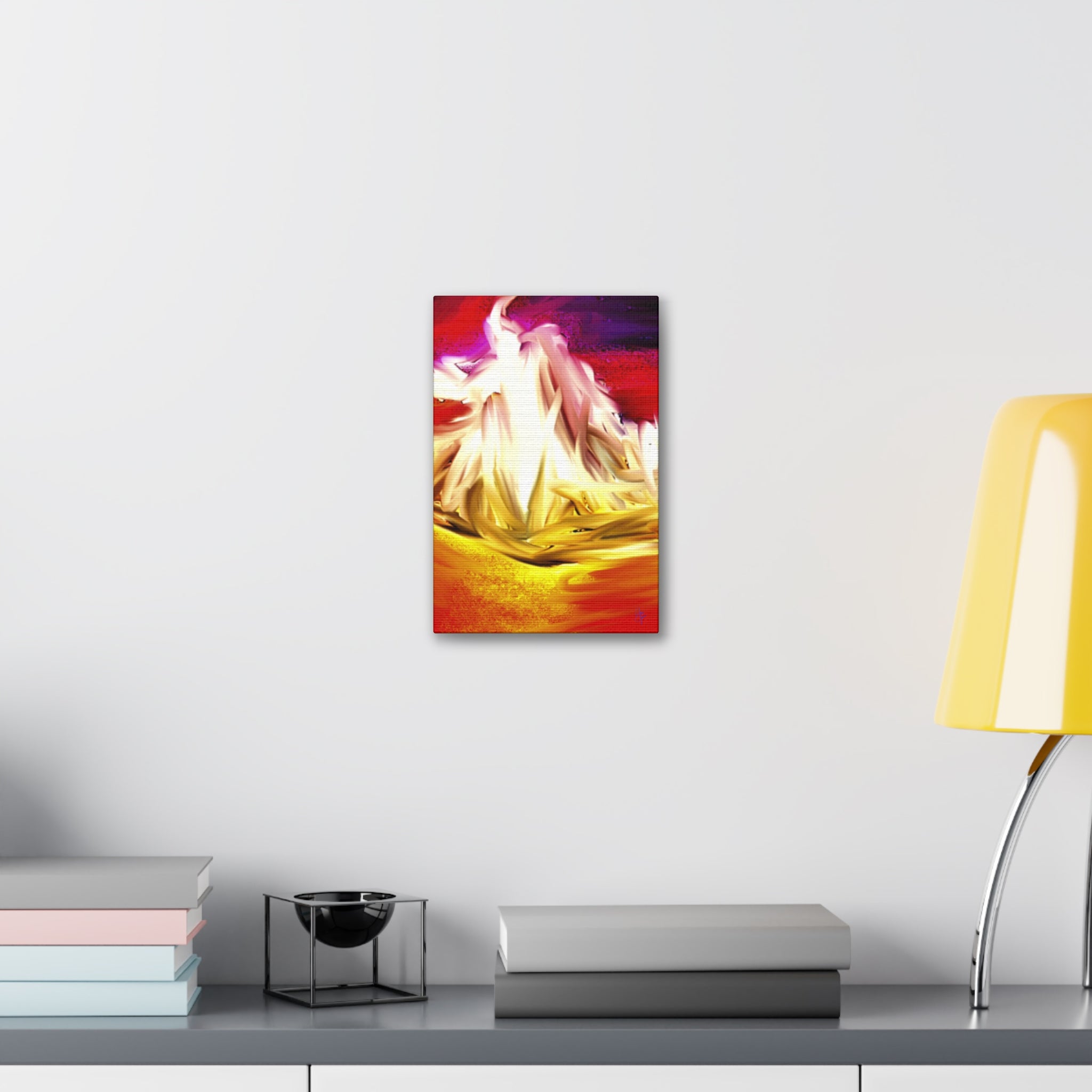 Abstract Campfire Canvas Print — Vibrant Red & Gold Stretched Wall Art