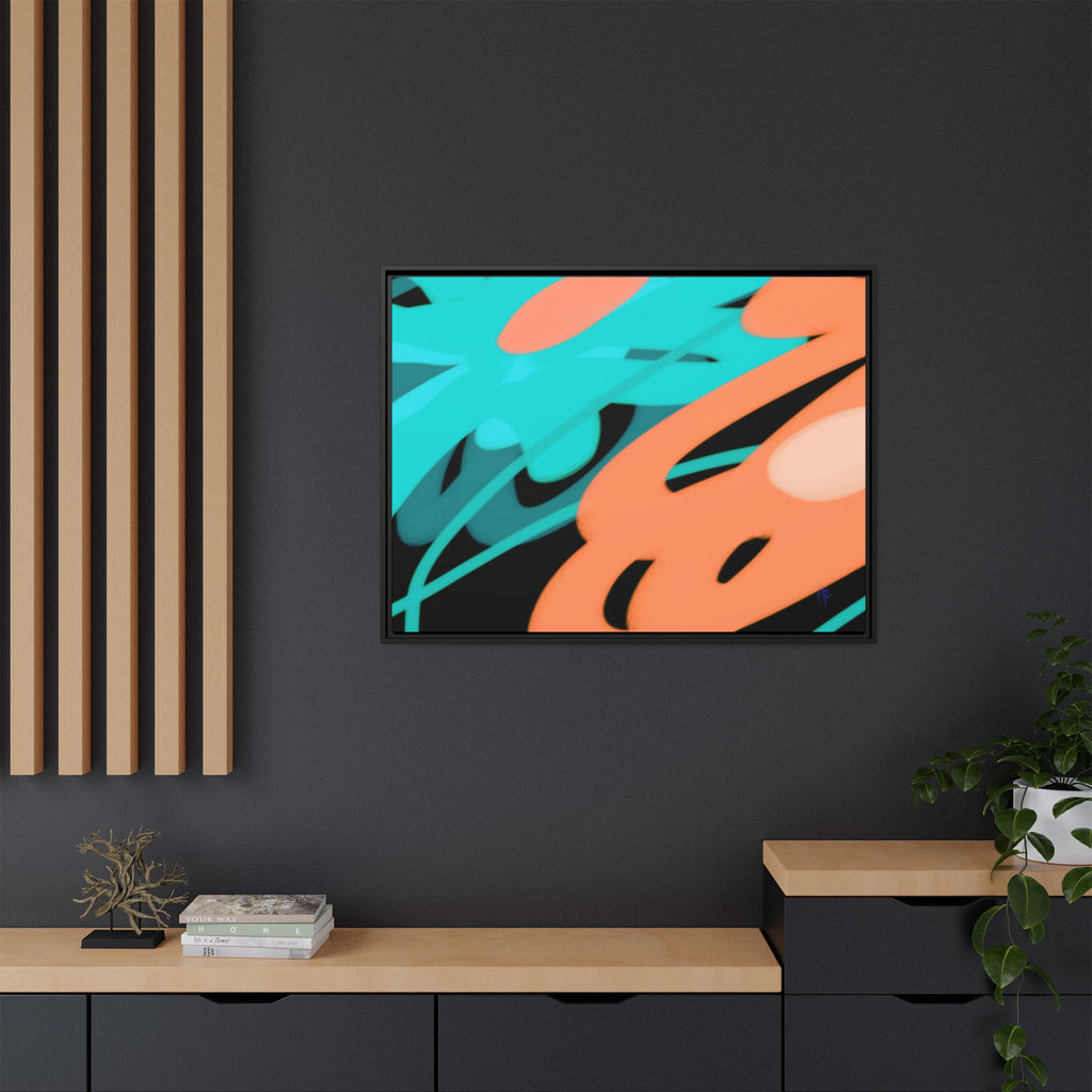 Abstract Teal & Coral Splash Framed Canvas