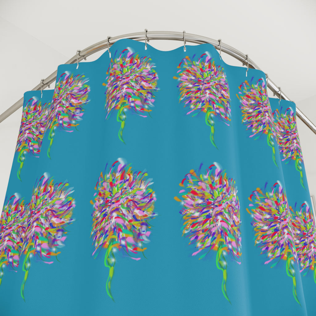 Floral Burst Shower Curtain — Bright Blue Colorful Bouquet Pattern