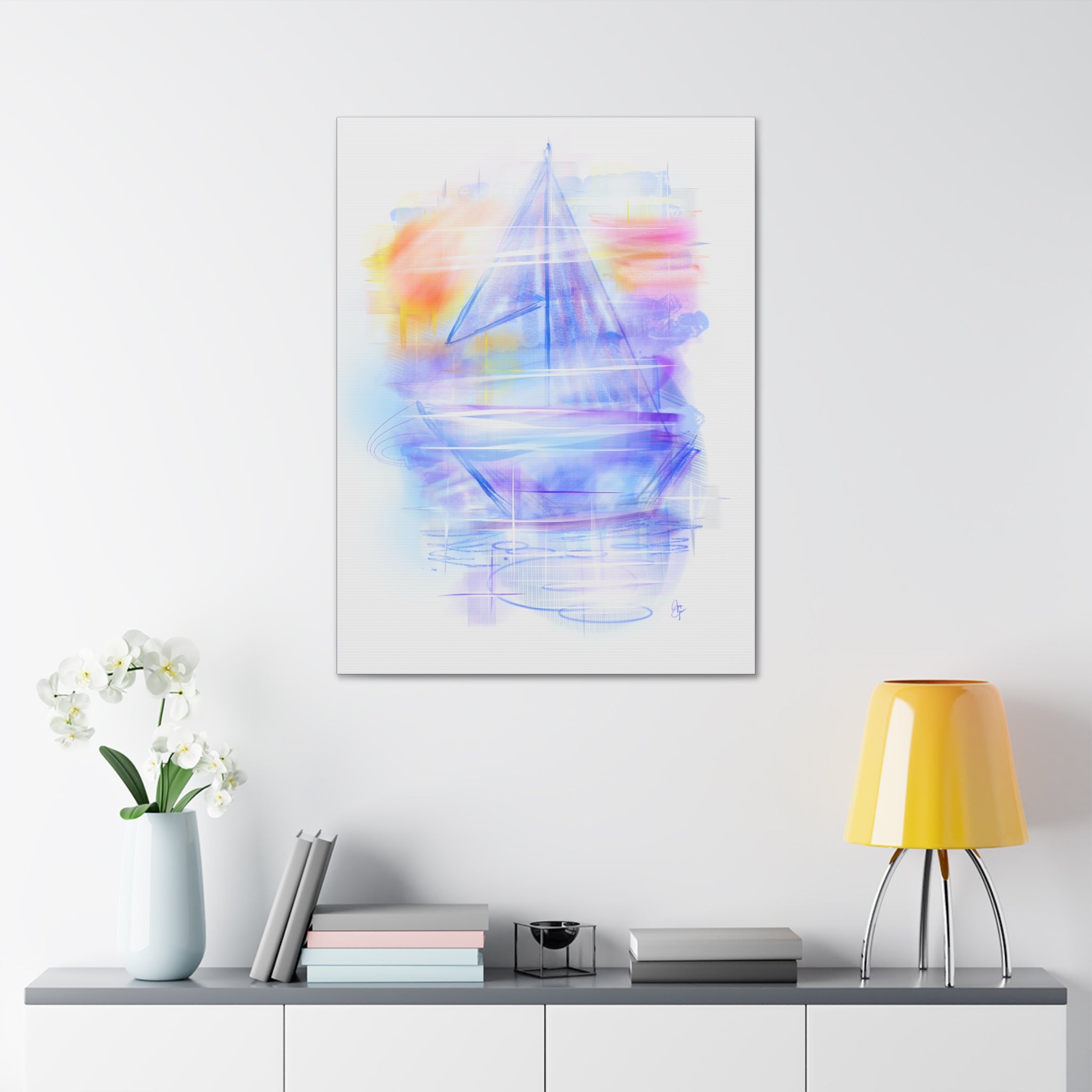 Sailboat Serenity Canvas Print — Pastel Abstract Nautical Wall Art, Stretched 1.5"