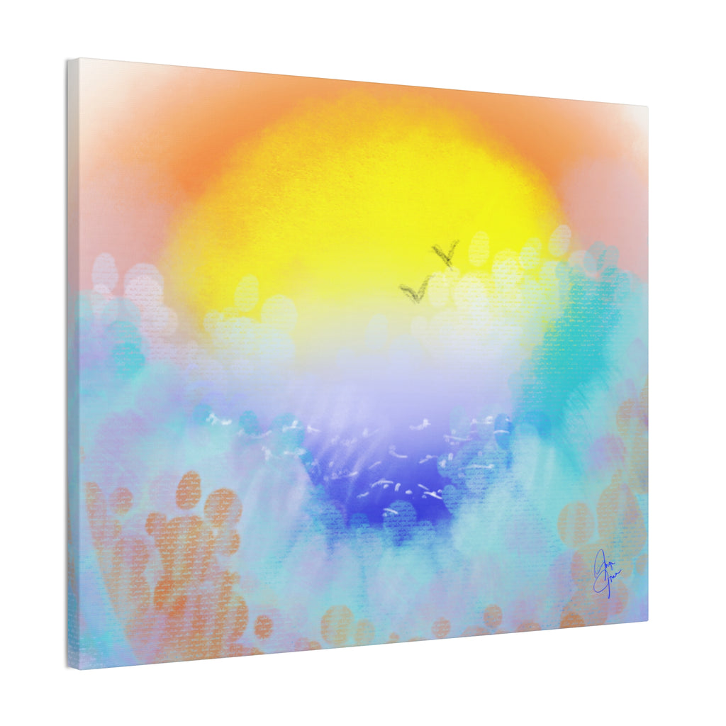 Sunrise Seascape Canvas Wall Art – Pastel Ocean Waves with Birds