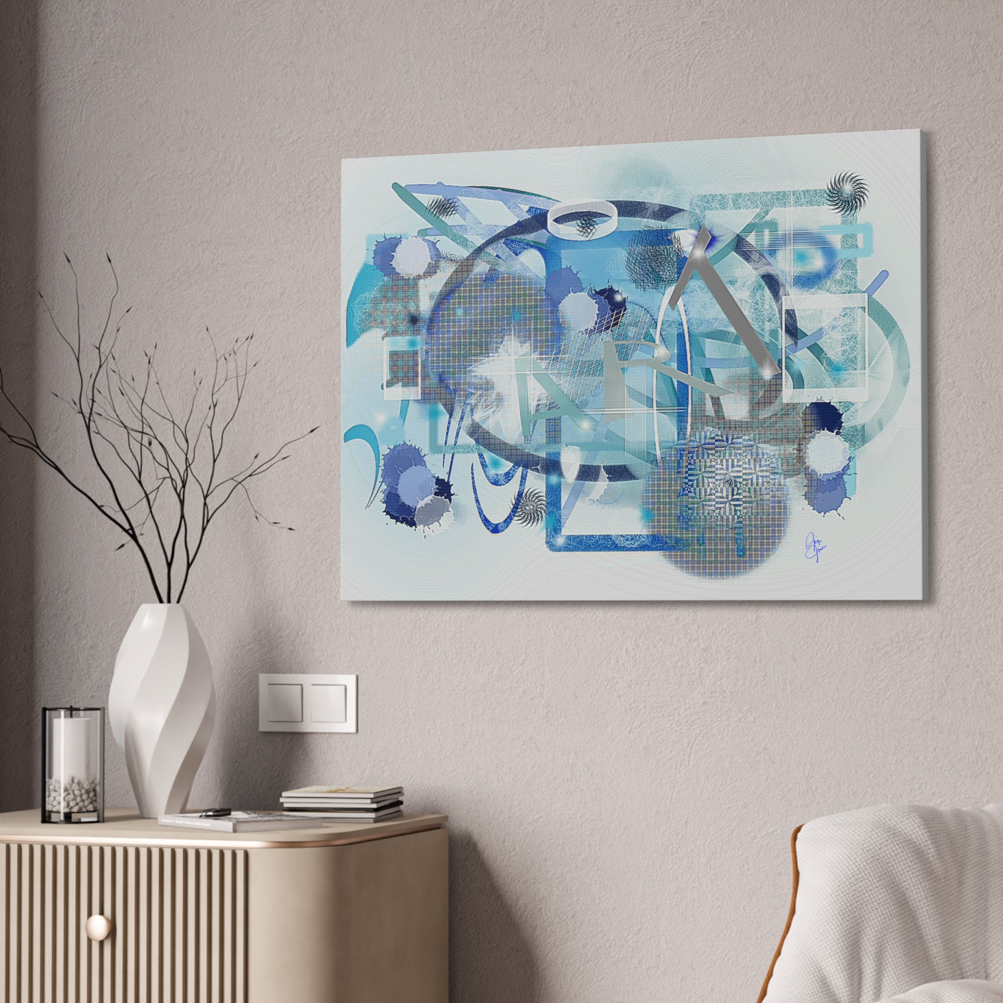 Abstract Blue Ocean Canvas Print – Modern Geometric Wall Art (Stretched 1.5")