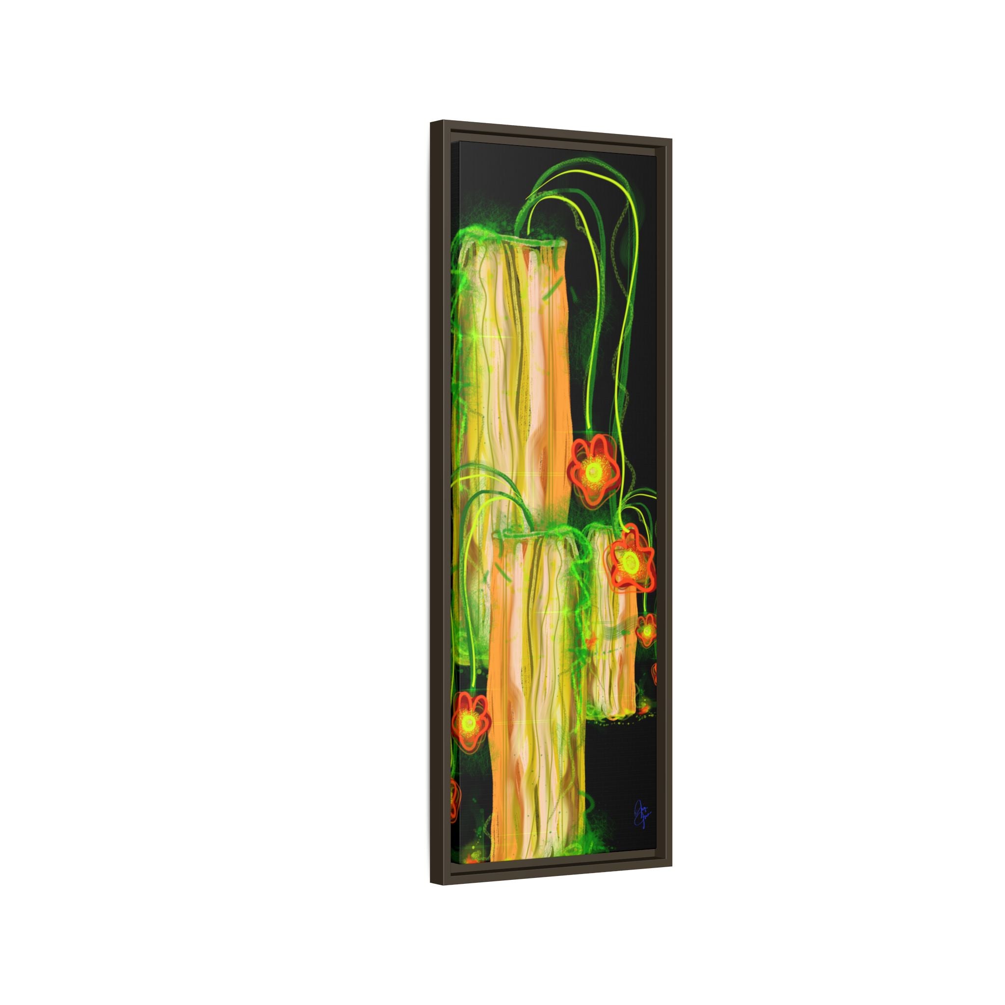 Framed Matte Canvas Print — Neon Floral Candlelight Art