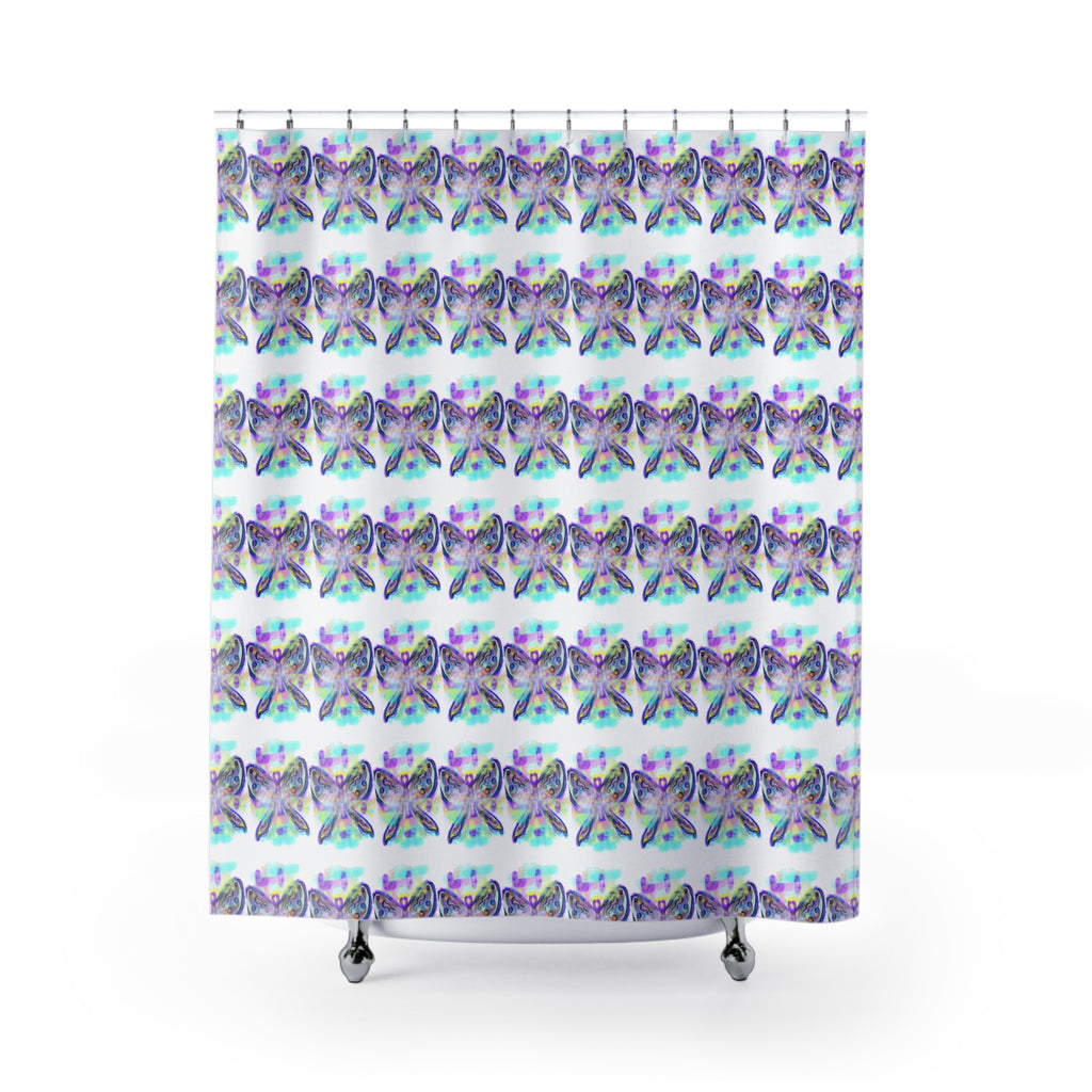 Butterfly Watercolor Shower Curtain — Pastel Iridescent Bathroom Decor