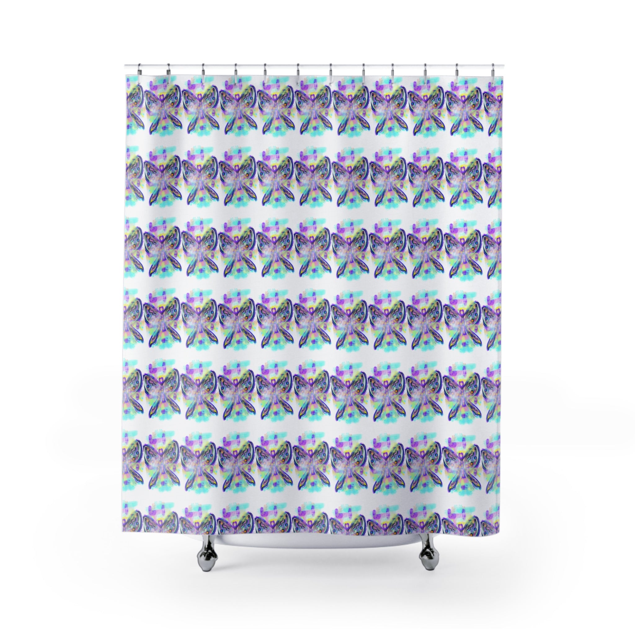 Butterfly Watercolor Shower Curtain — Pastel Iridescent Bathroom Decor