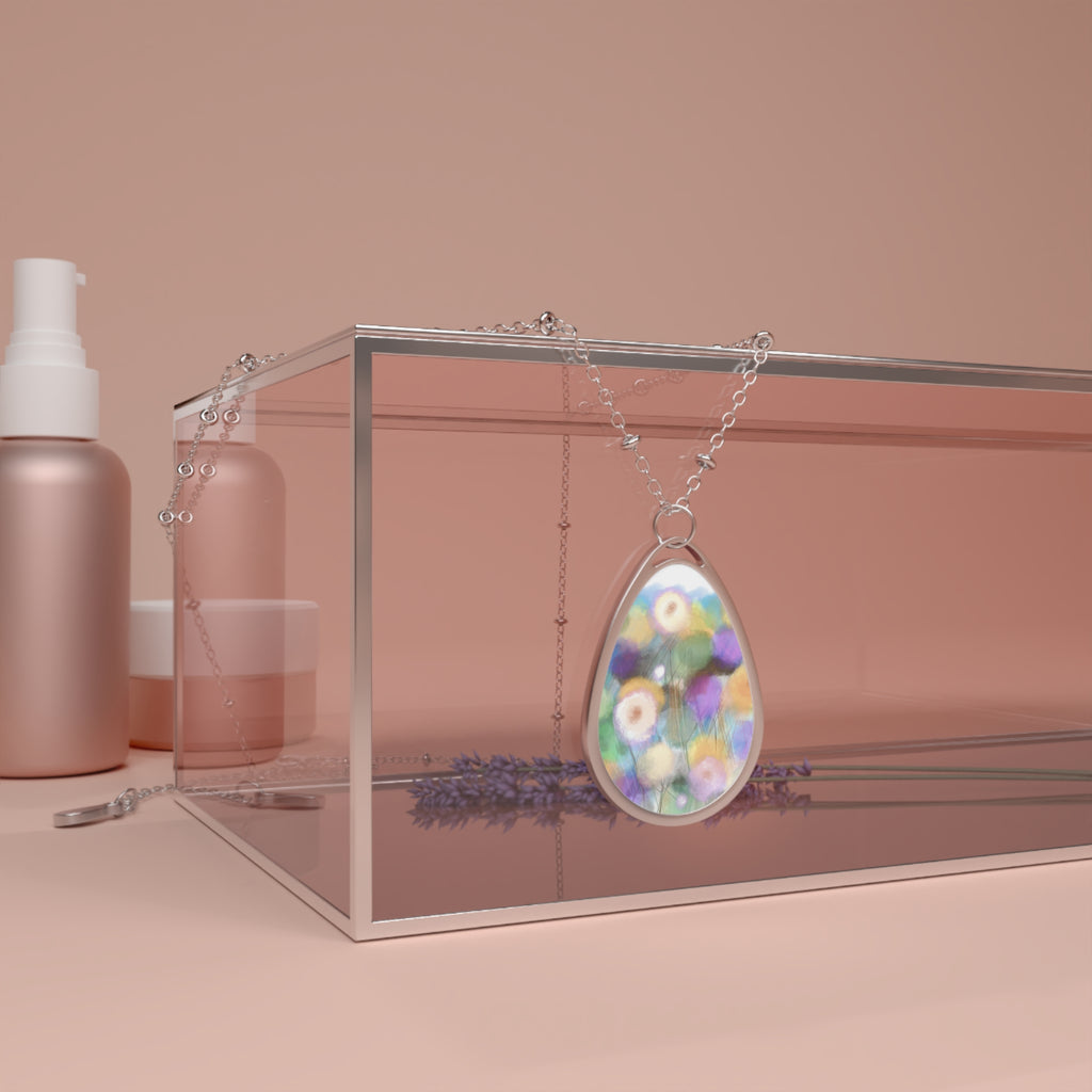 Oval Teardrop Pendant Necklace — Pastel Confetti Resin Locket