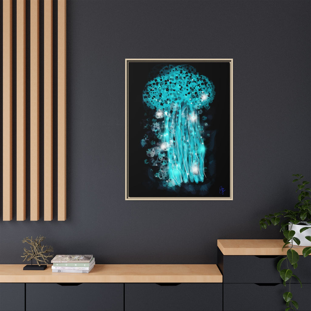 Glowing Jellyfish Art Print — Framed Matte Canvas