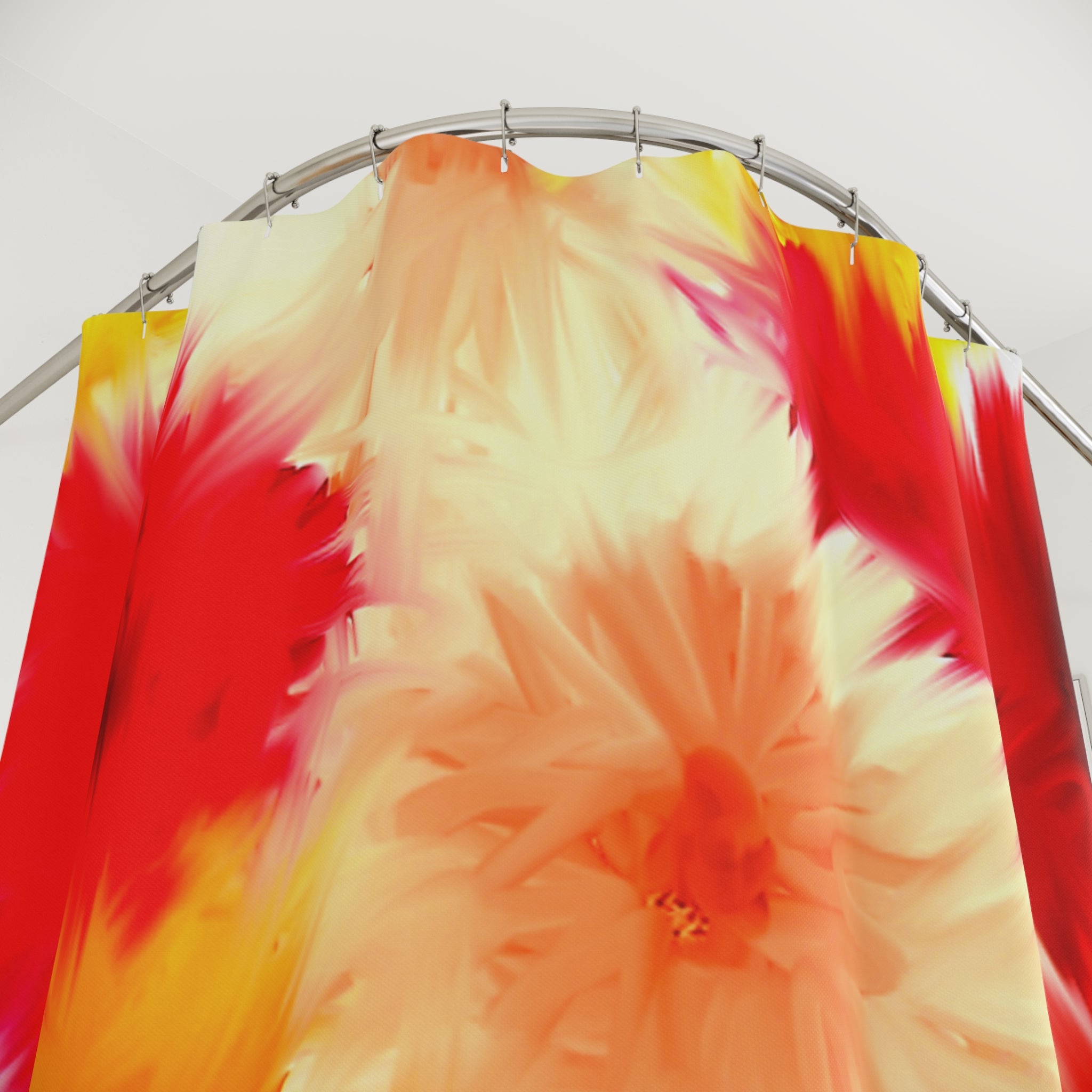 Floral Burst Shower Curtain — Vibrant Watercolor Red & Yellow Flower Bathroom Decor