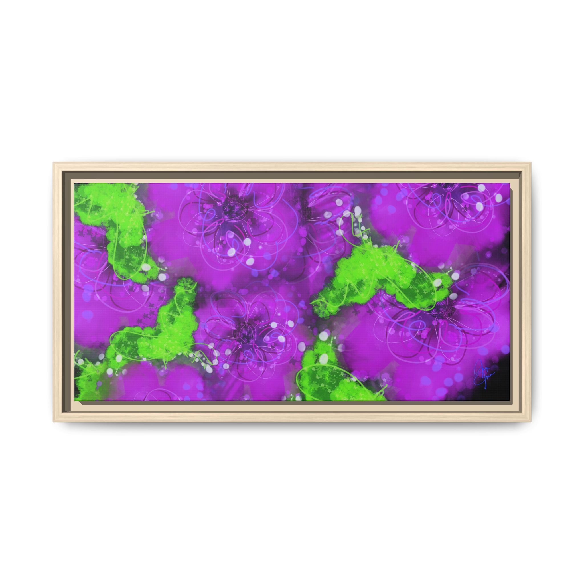 Framed Floral Canvas Print — Matte Multi-Color Blooms Wall Art