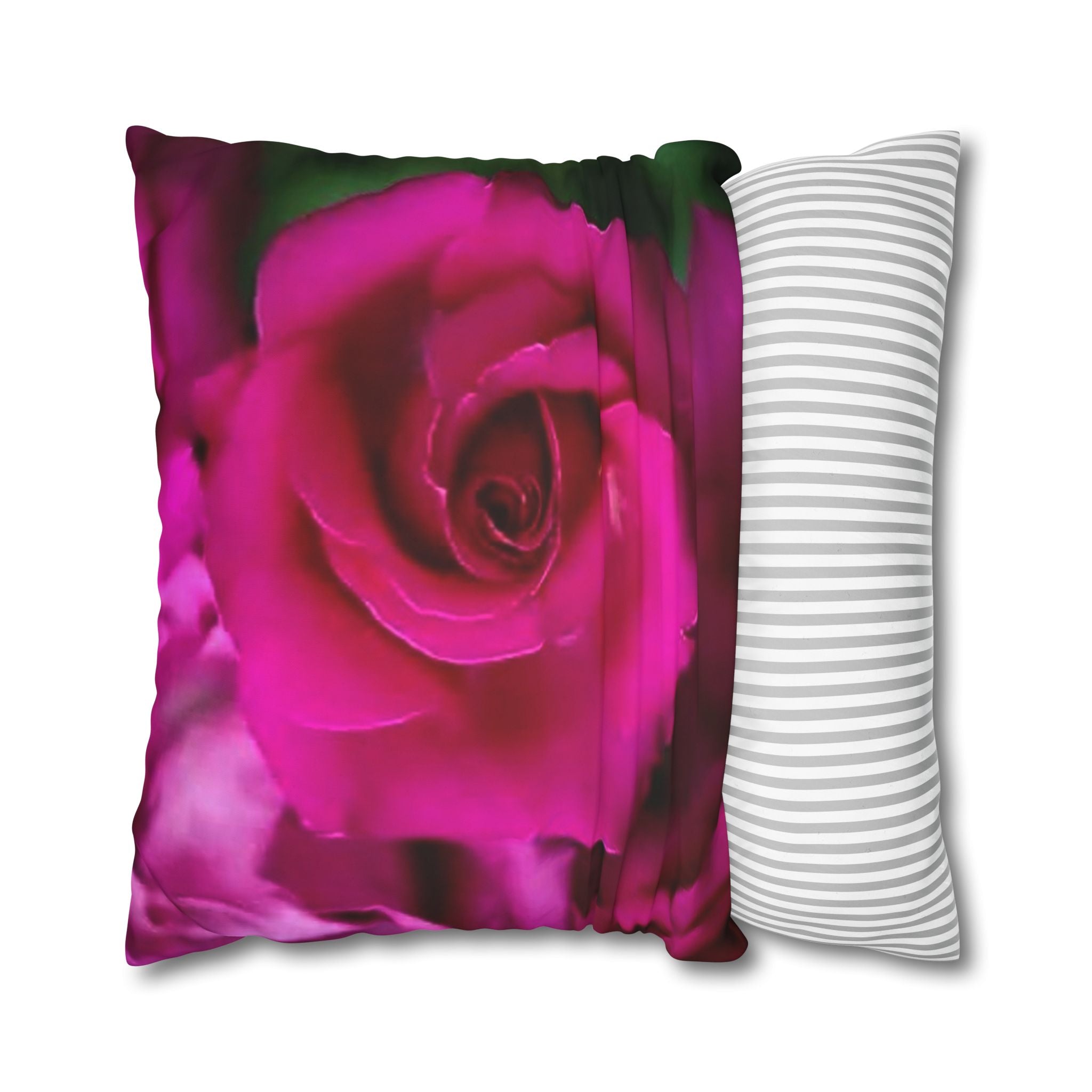 Pink Rose Floral Pillowcase — Square Poly Canvas Decorative Throw Pillow