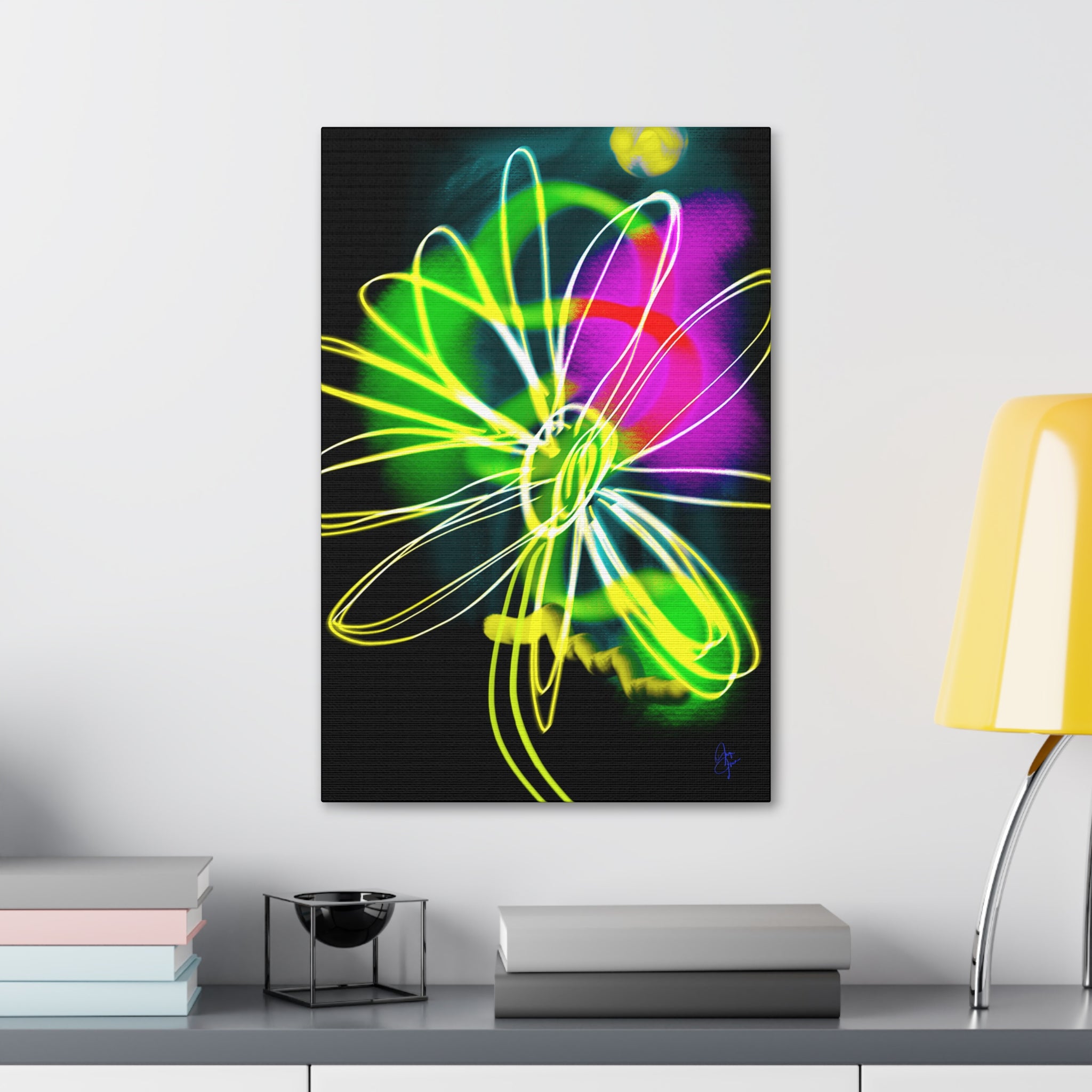 Neon Bloom Canvas Print — Abstract Floral Wall Art (Stretched 1.5")