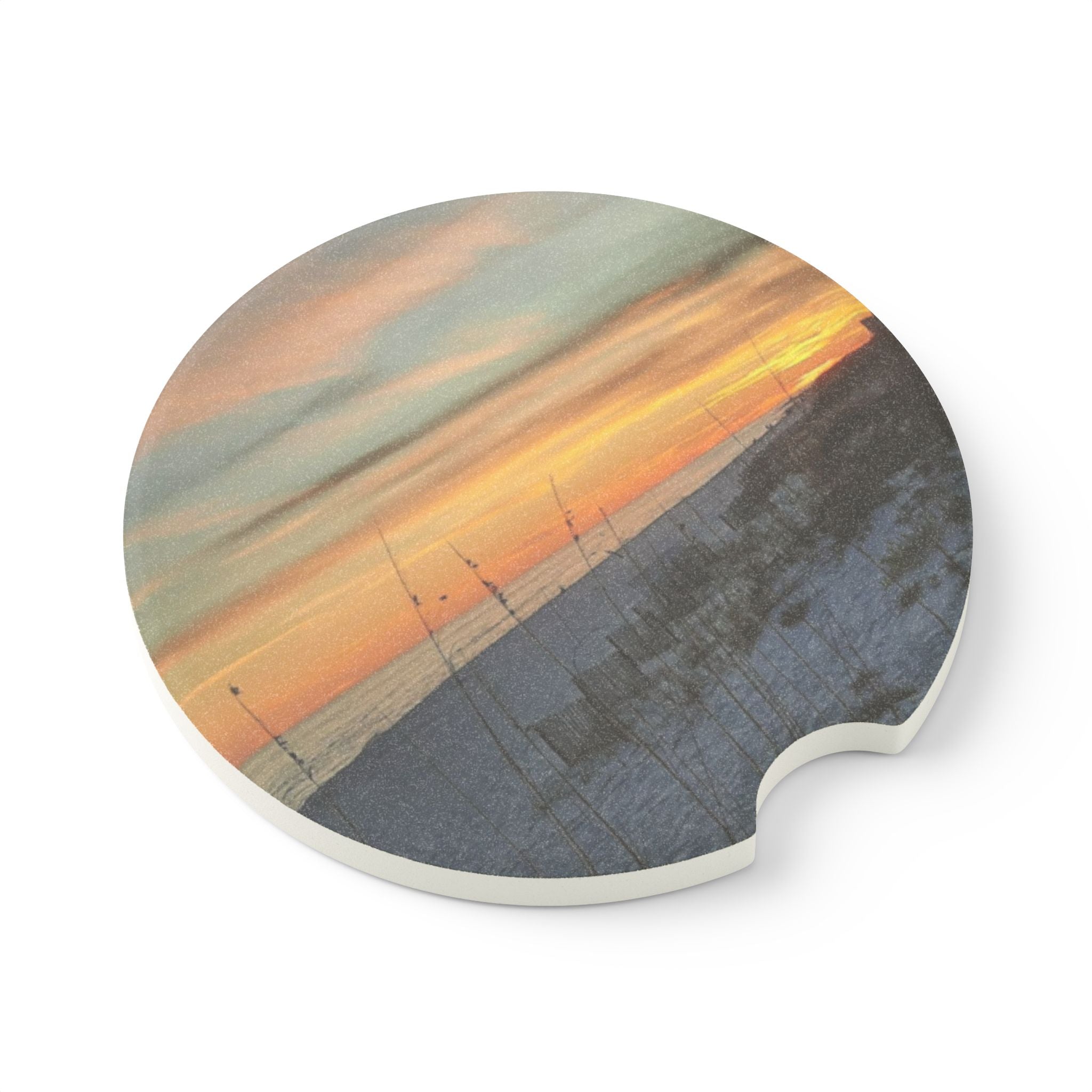 Scenic Soapstone Car Coaster – Sunset Beach Design by Artist-Angie Jones