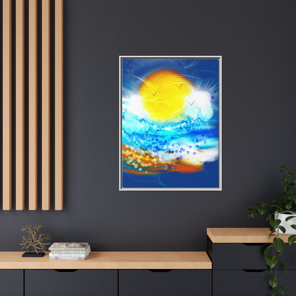 Sunshine Shore Matte Canvas Framed Wall Art — Bright Abstract Beach Print