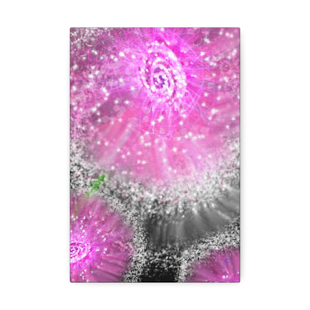 Pink Sparkle Floral Canvas Print — Abstract Dandelion Wall Art (Stretched 1.5")