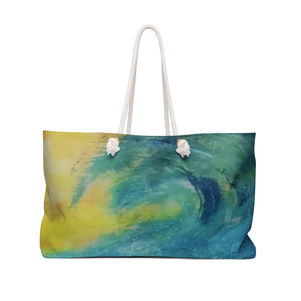 Abstract Ocean Wave Weekender Bag — Turquoise & Yellow Beach Tote