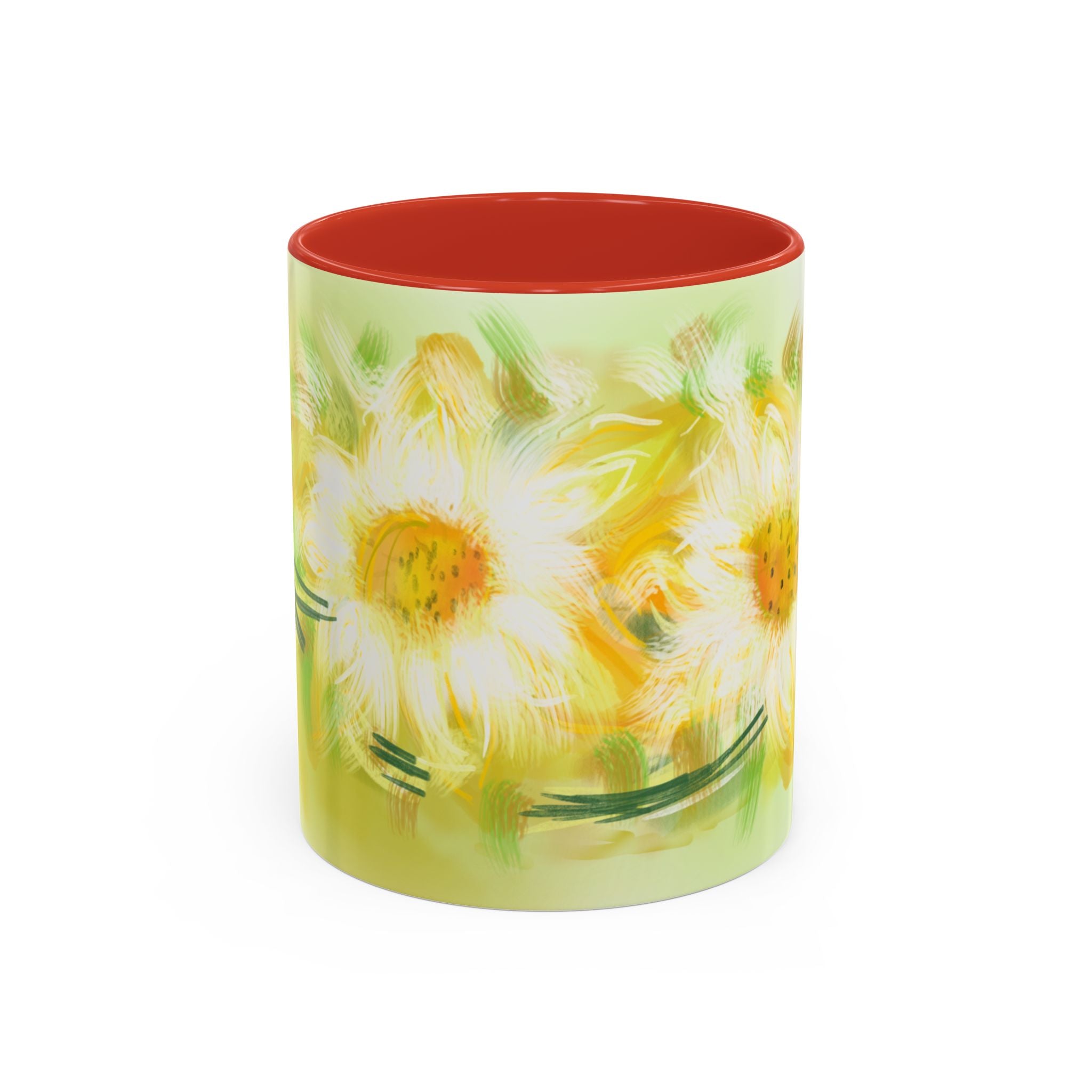 Sunlit Daisy Accent Coffee Mug — Yellow Floral 11/15oz