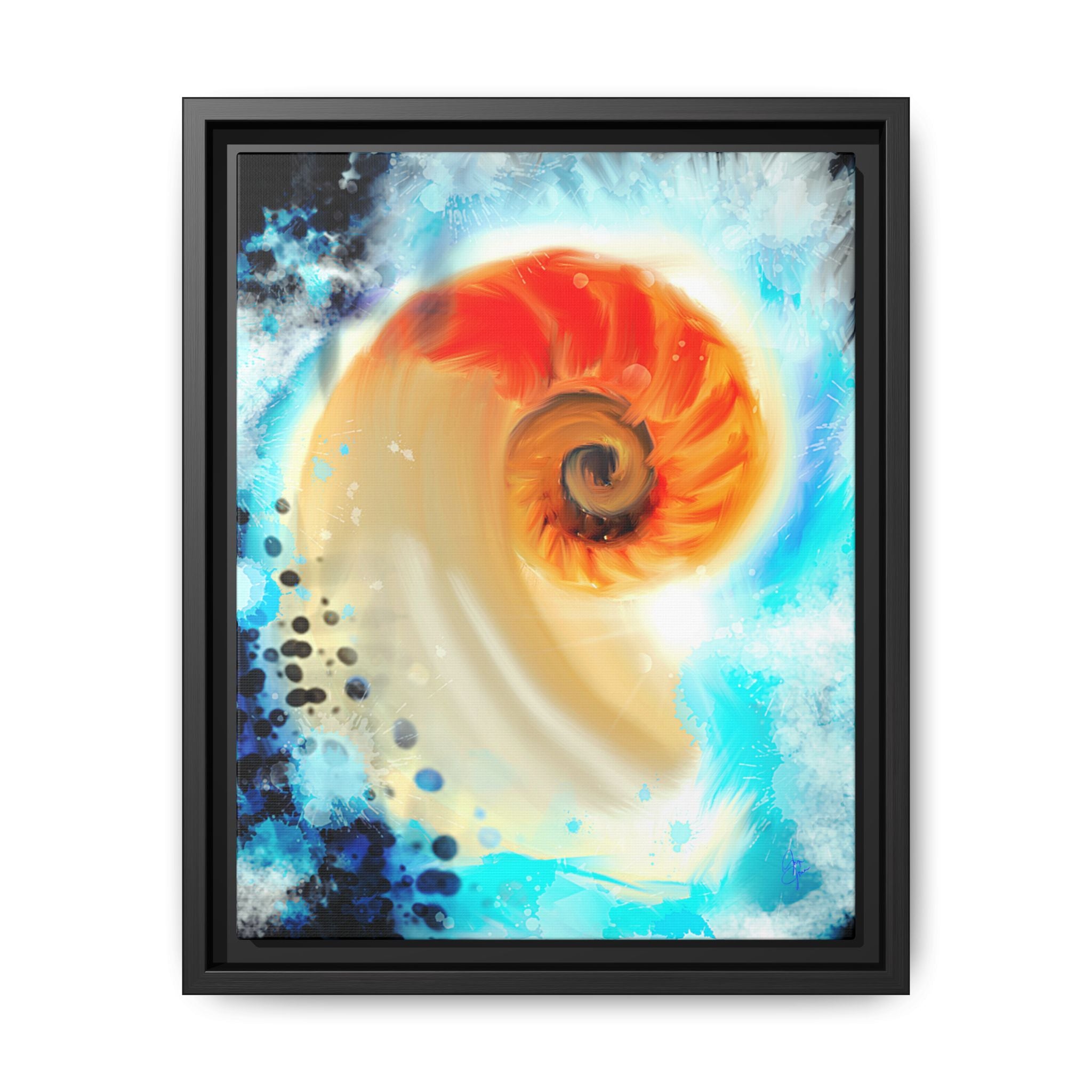 Framed Abstract Spiral Canvas Art — Vibrant Nautical Wave Print